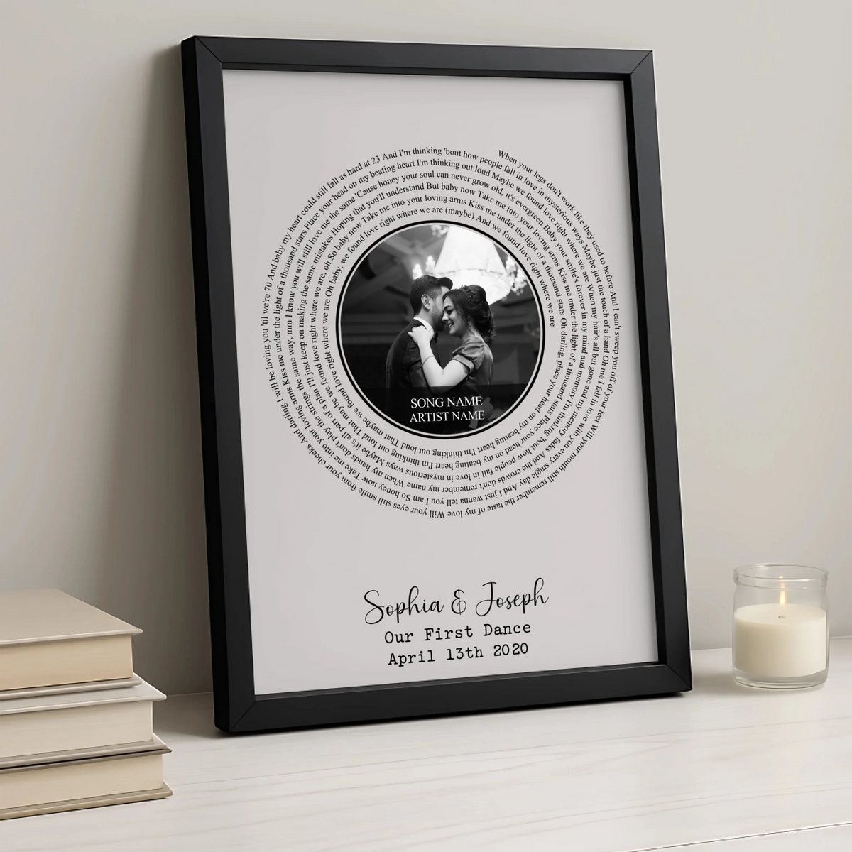 Personalised Custom Lyrics & Song Print | Anniversary or Wedding Gift | For Couples | Black & White or Colour Photo