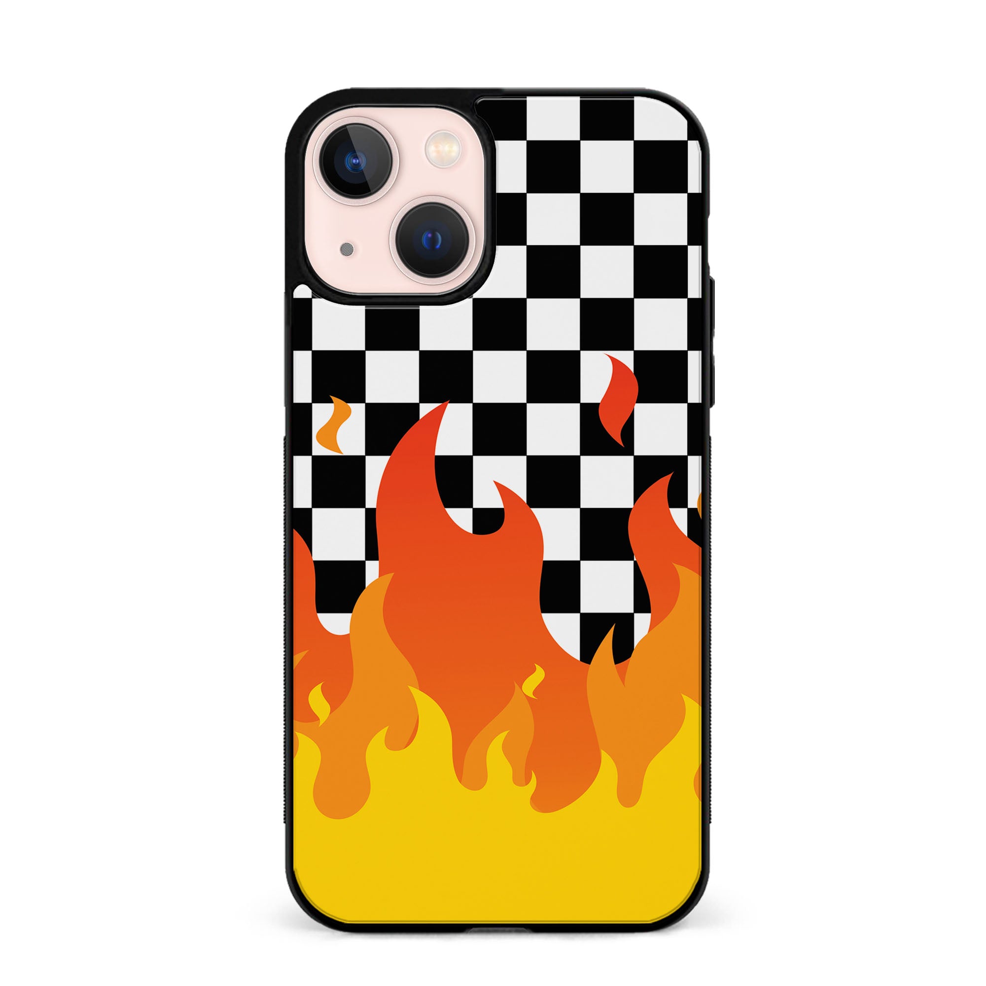 Flames On Black Checks Rubber Phone Case for iPhone, Samsung, Huawei & Pixel