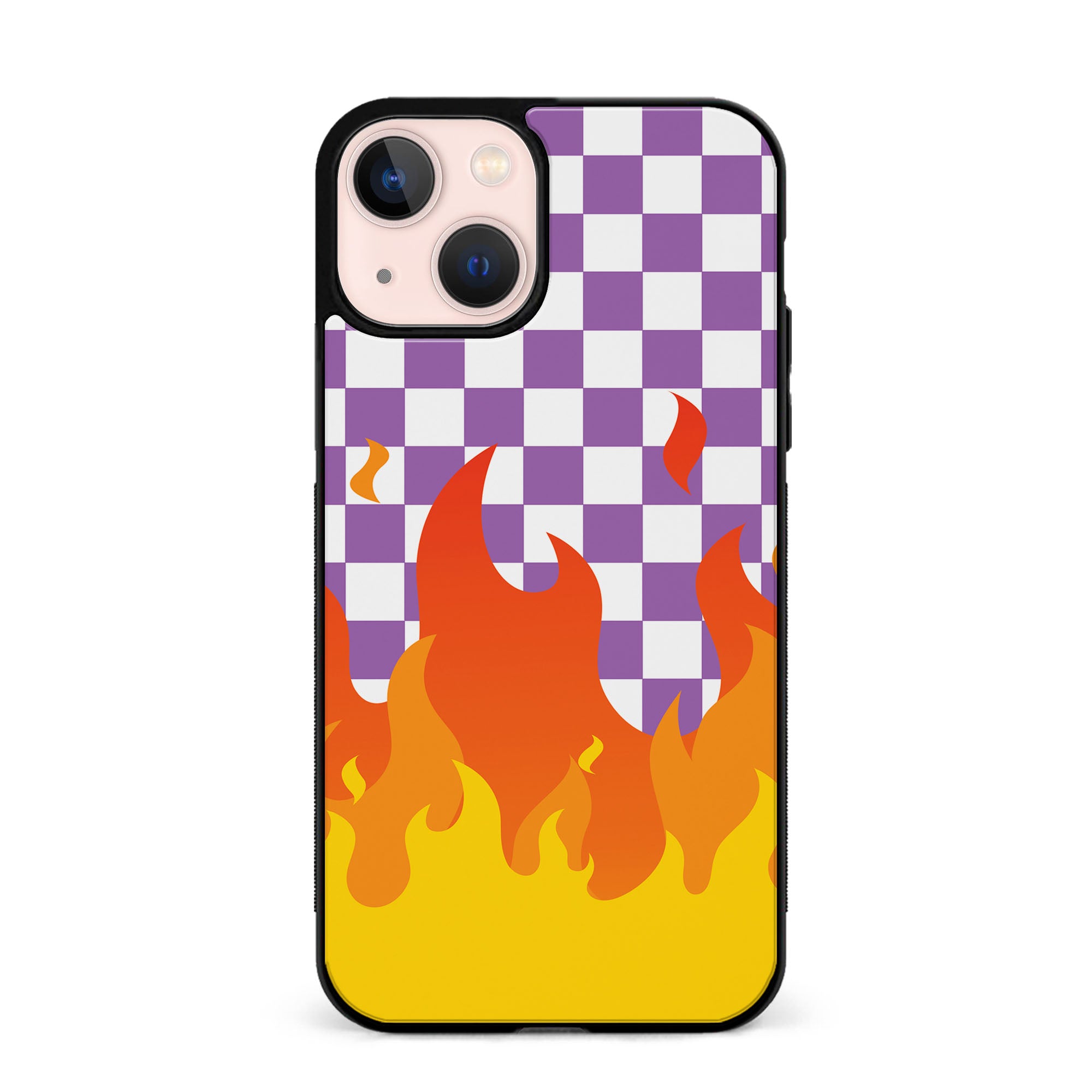 Flames On Purple Checks Rubber Phone Case for iPhone, Samsung, Huawei & Pixel