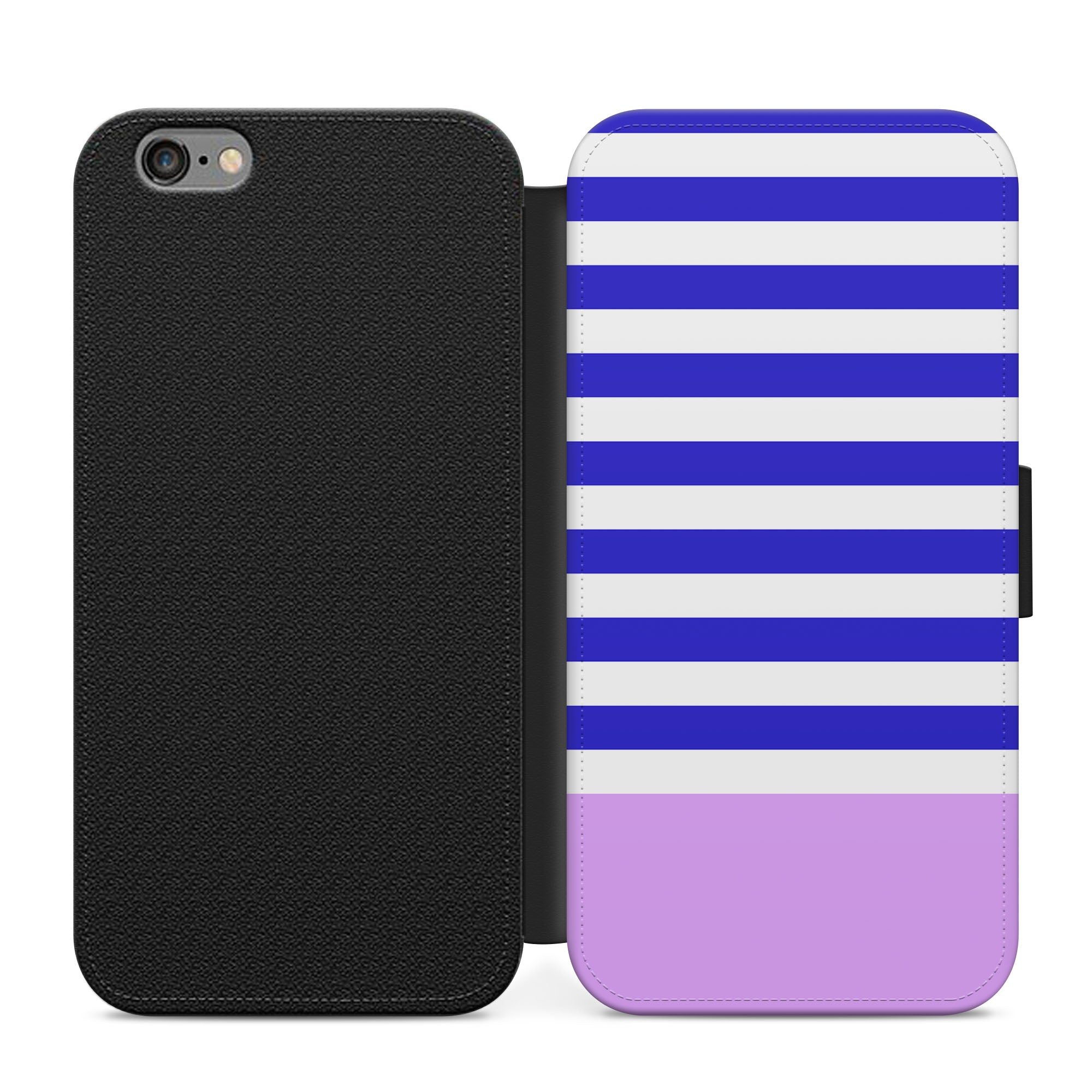 Blue & Purple Stripes Faux Leather Flip Case Wallet for iPhone / Samsung