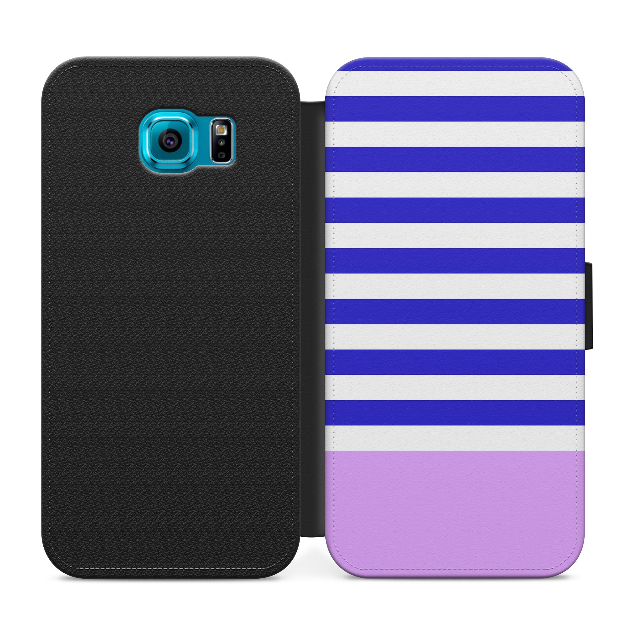 Blue & Purple Stripes Faux Leather Flip Case Wallet for iPhone / Samsung