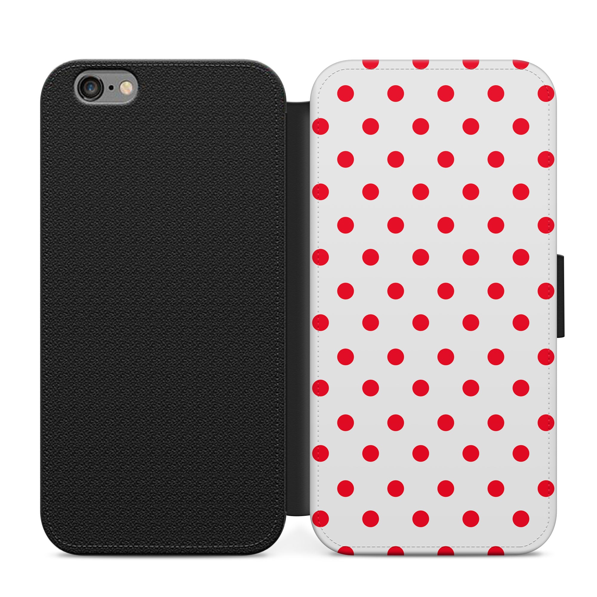 Red & White Polka Dots Faux Leather Flip Case Wallet for iPhone / Samsung