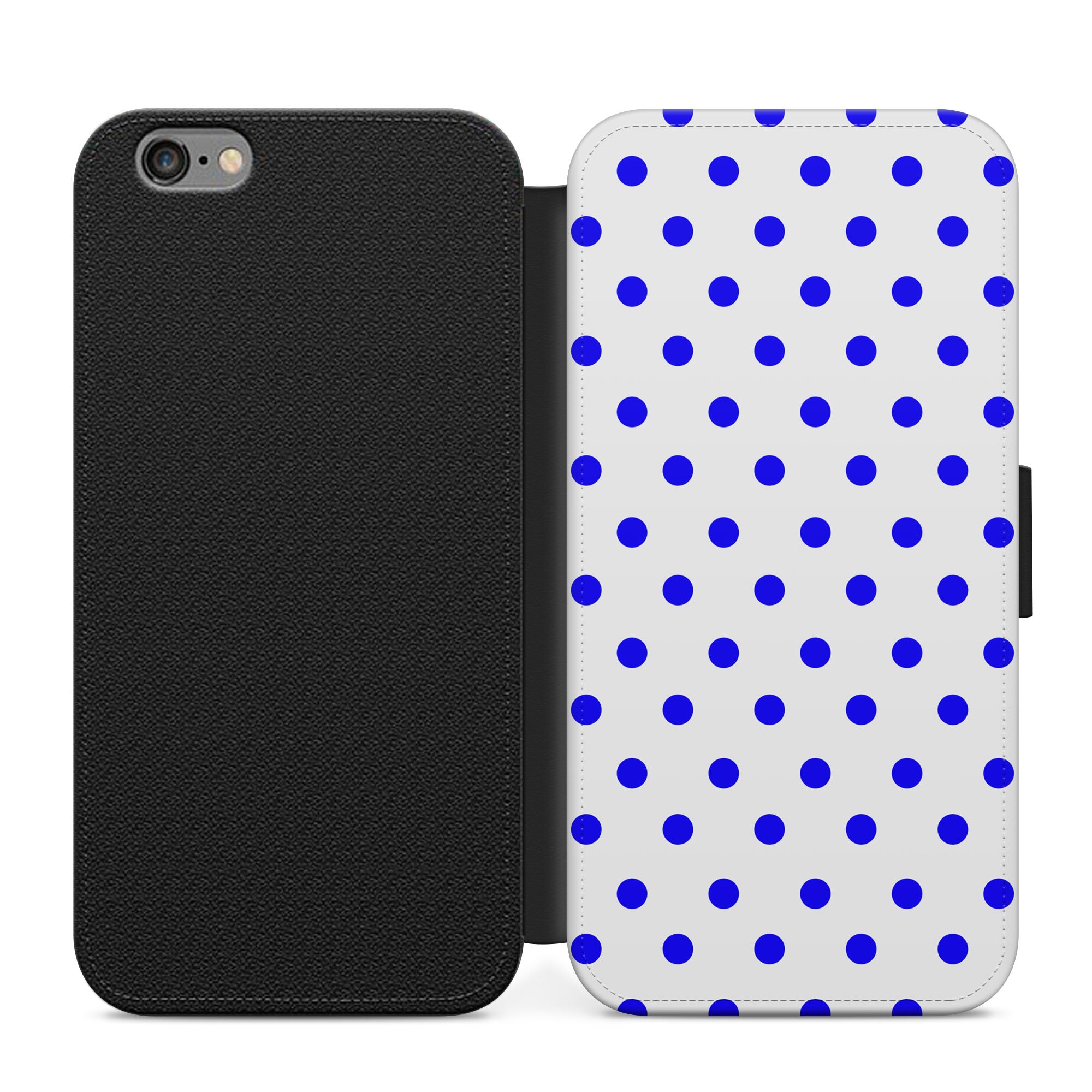 Blue & White Polka Dots Faux Leather Flip Case Wallet for iPhone / Samsung