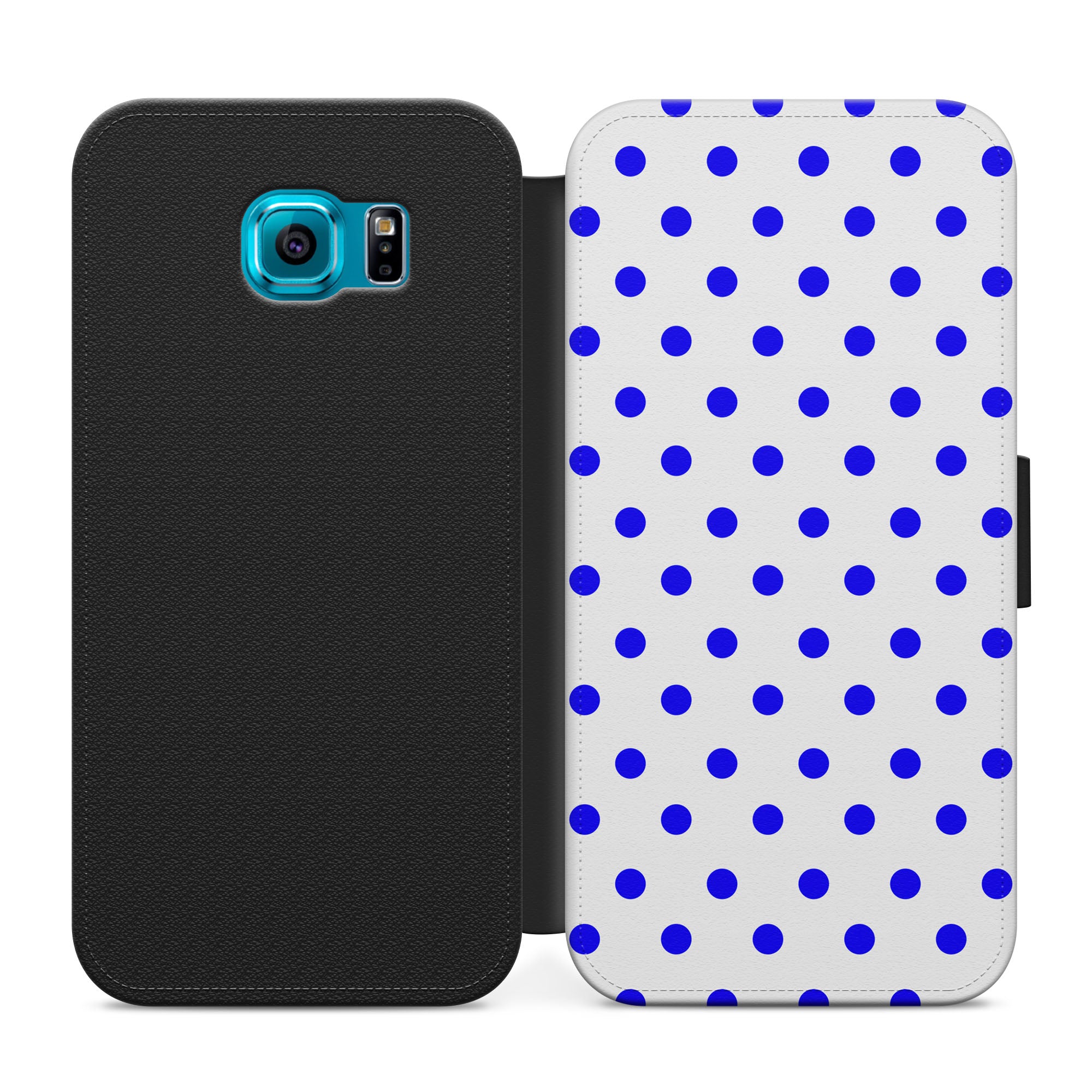 Blue & White Polka Dots Faux Leather Flip Case Wallet for iPhone / Samsung