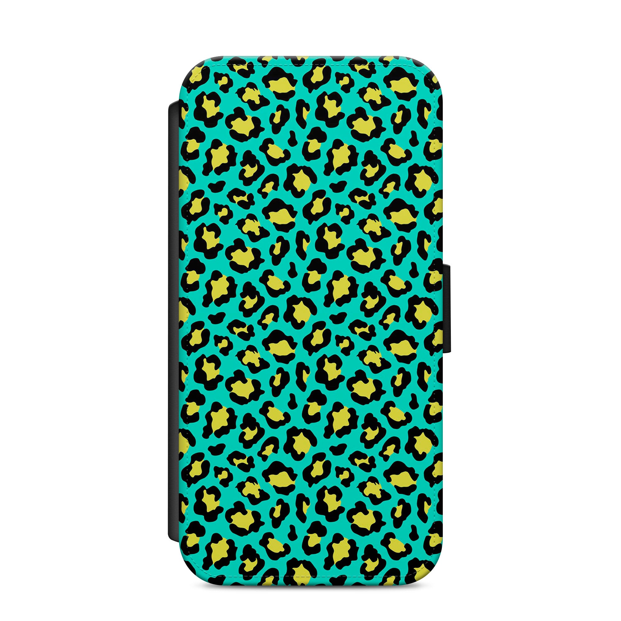 Green & Yellow Leopard Print Faux Leather Flip Case Wallet for iPhone / Samsung