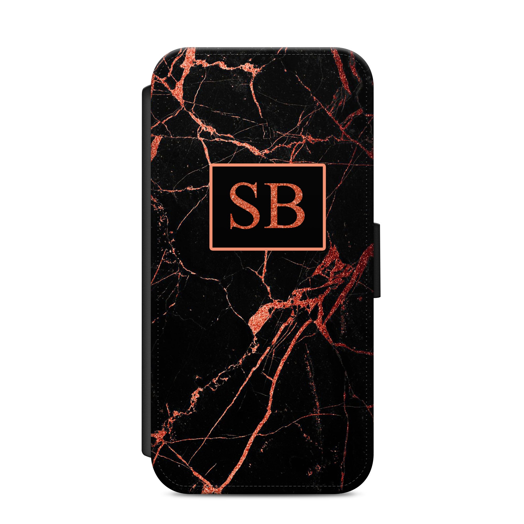 Personalised Red & Black Marble Faux Leather Flip Case Wallet for iPhone / Samsung