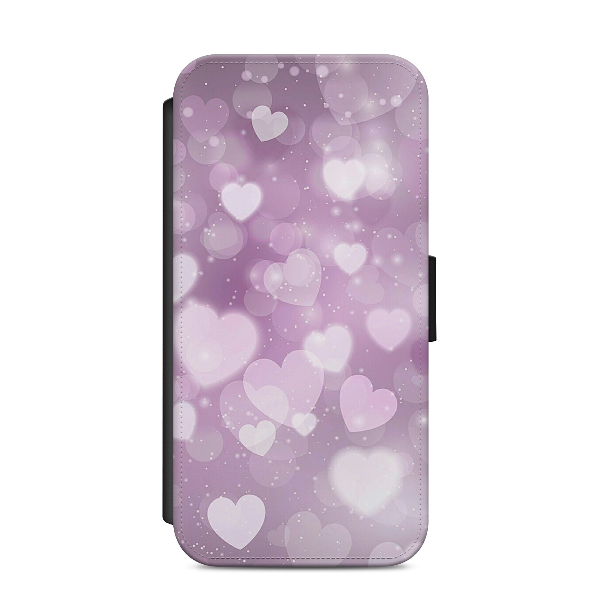 Pink & Purple Love Hearts Faux Leather Flip Case Wallet for iPhone / Samsung