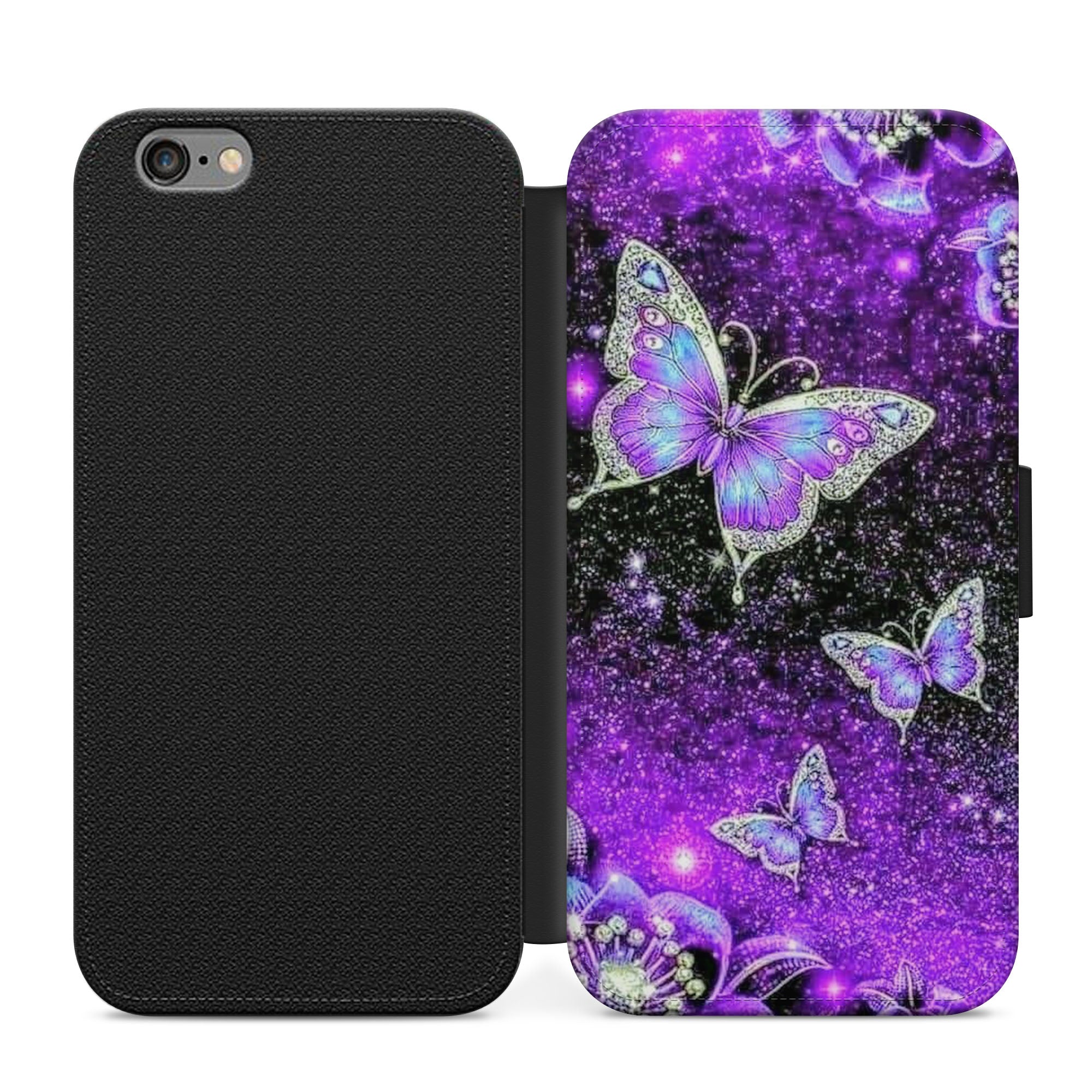 Purple Butterflies Faux Leather Flip Case Wallet for iPhone / Samsung