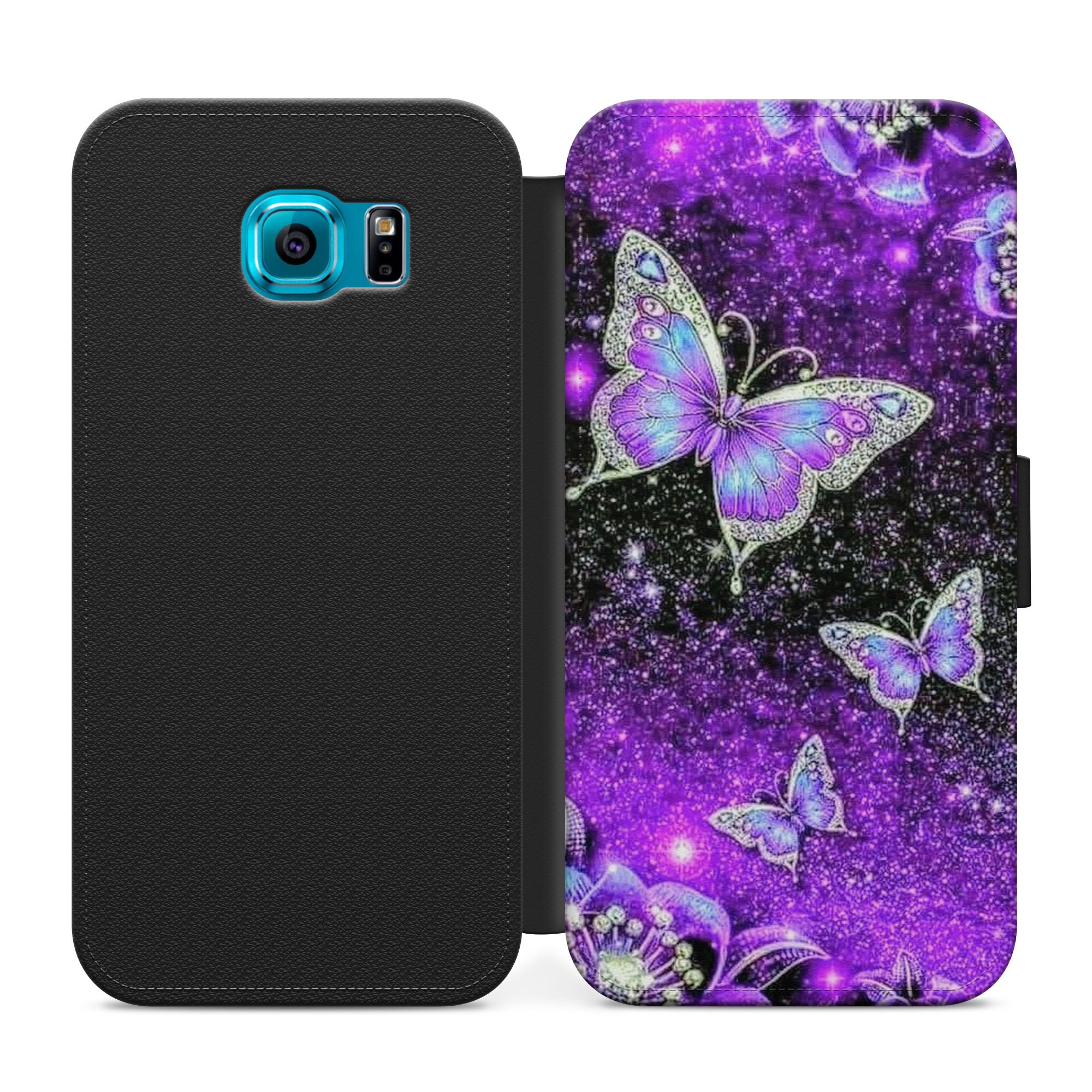 Purple Butterflies Faux Leather Flip Case Wallet for iPhone / Samsung