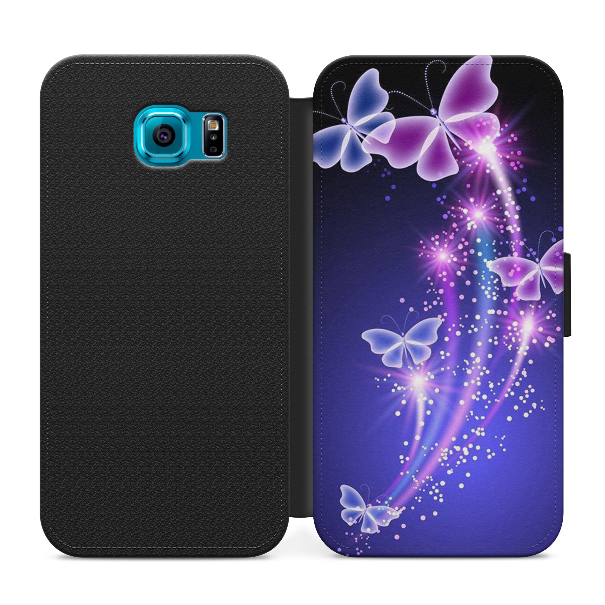 Cute Neon Butterflies Faux Leather Flip Case Wallet for iPhone / Samsung