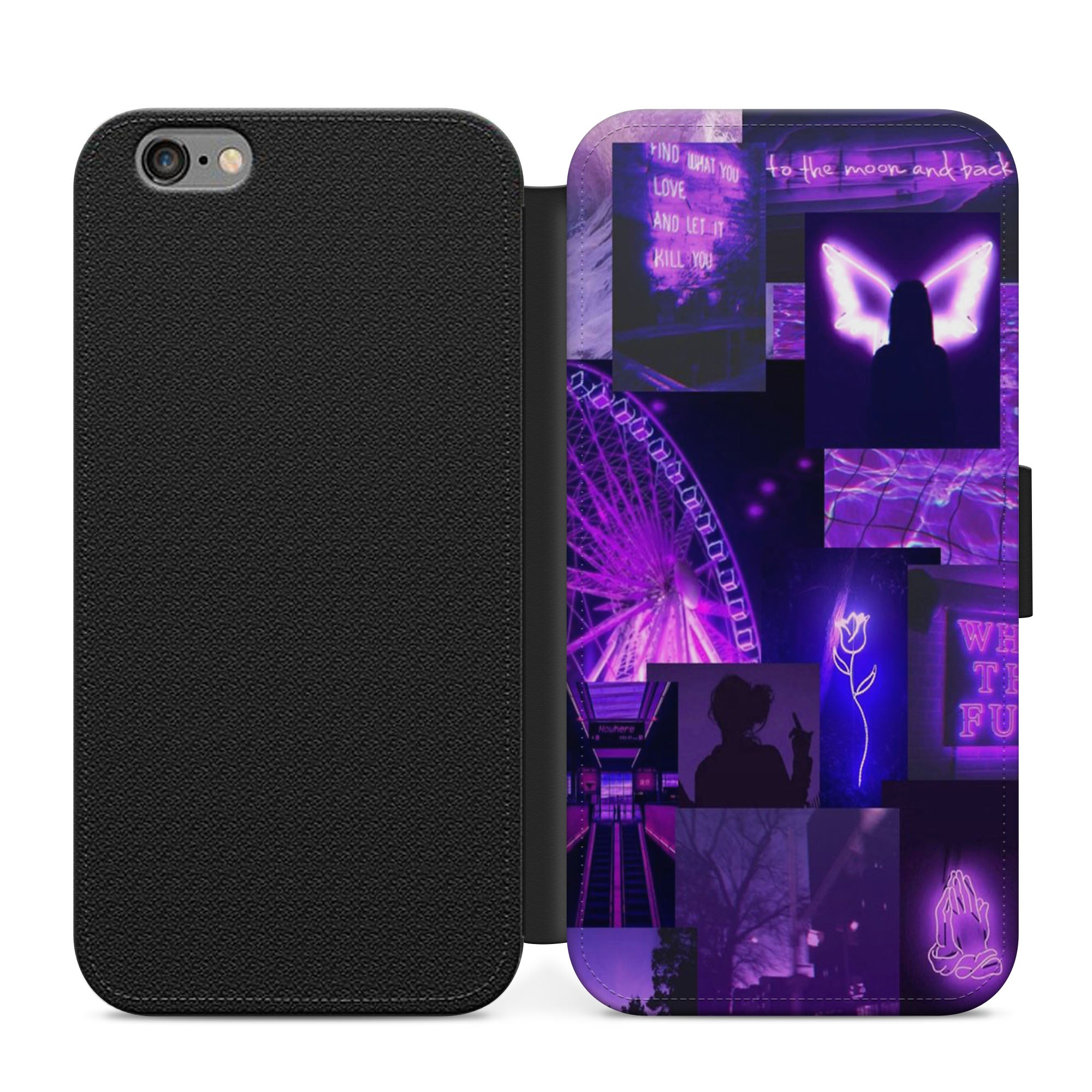 Aesthetic Purple Collage Faux Leather Flip Case Wallet for iPhone / Samsung
