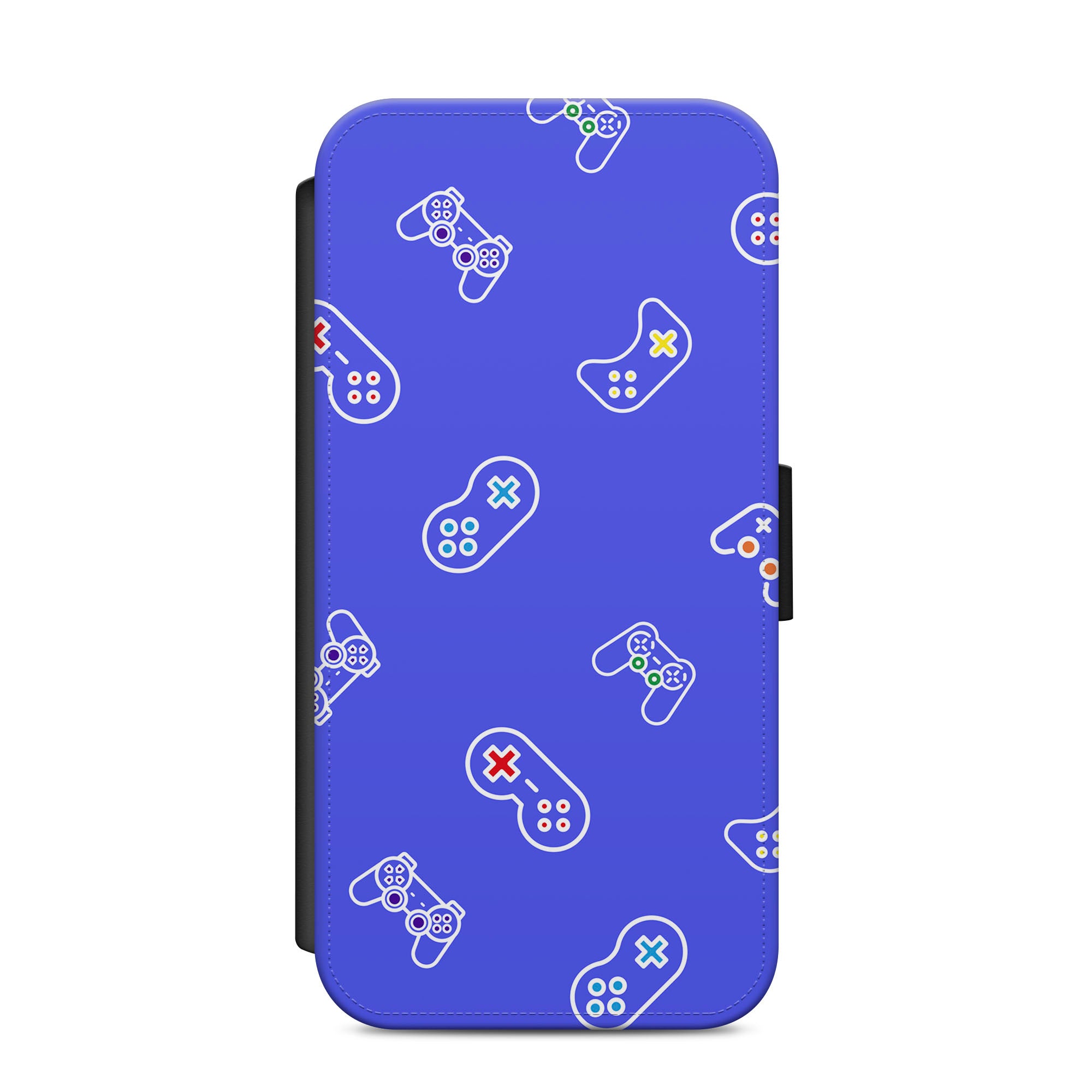 Blue Retro Gaming Faux Leather Flip Case Wallet for iPhone / Samsung