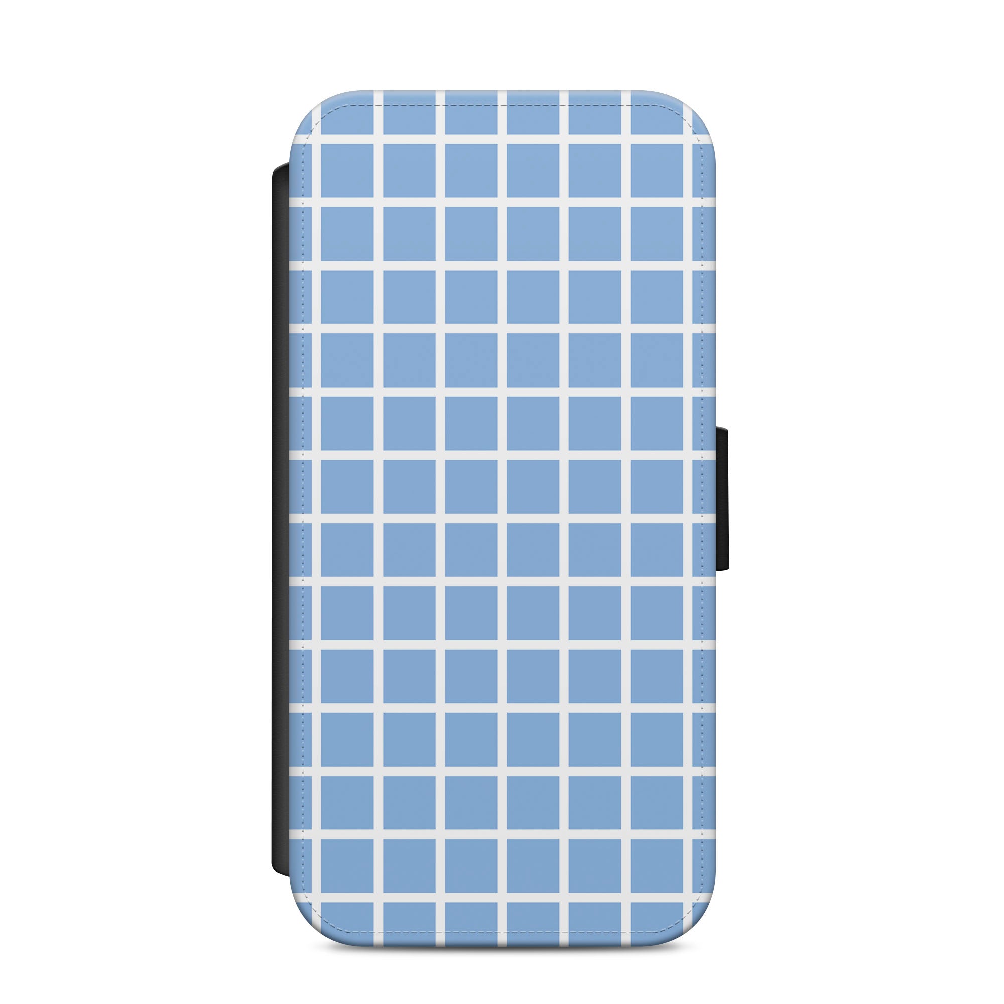 Blue  & White Square Pattern Faux Leather Flip Case Wallet for iPhone / Samsung