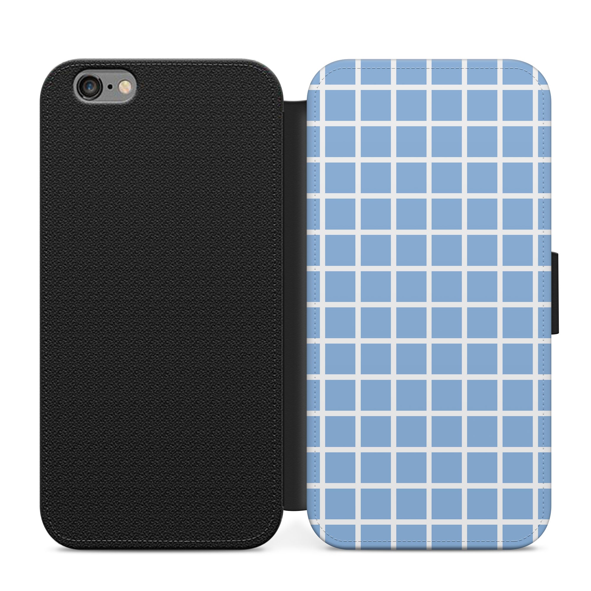 Blue  & White Square Pattern Faux Leather Flip Case Wallet for iPhone / Samsung