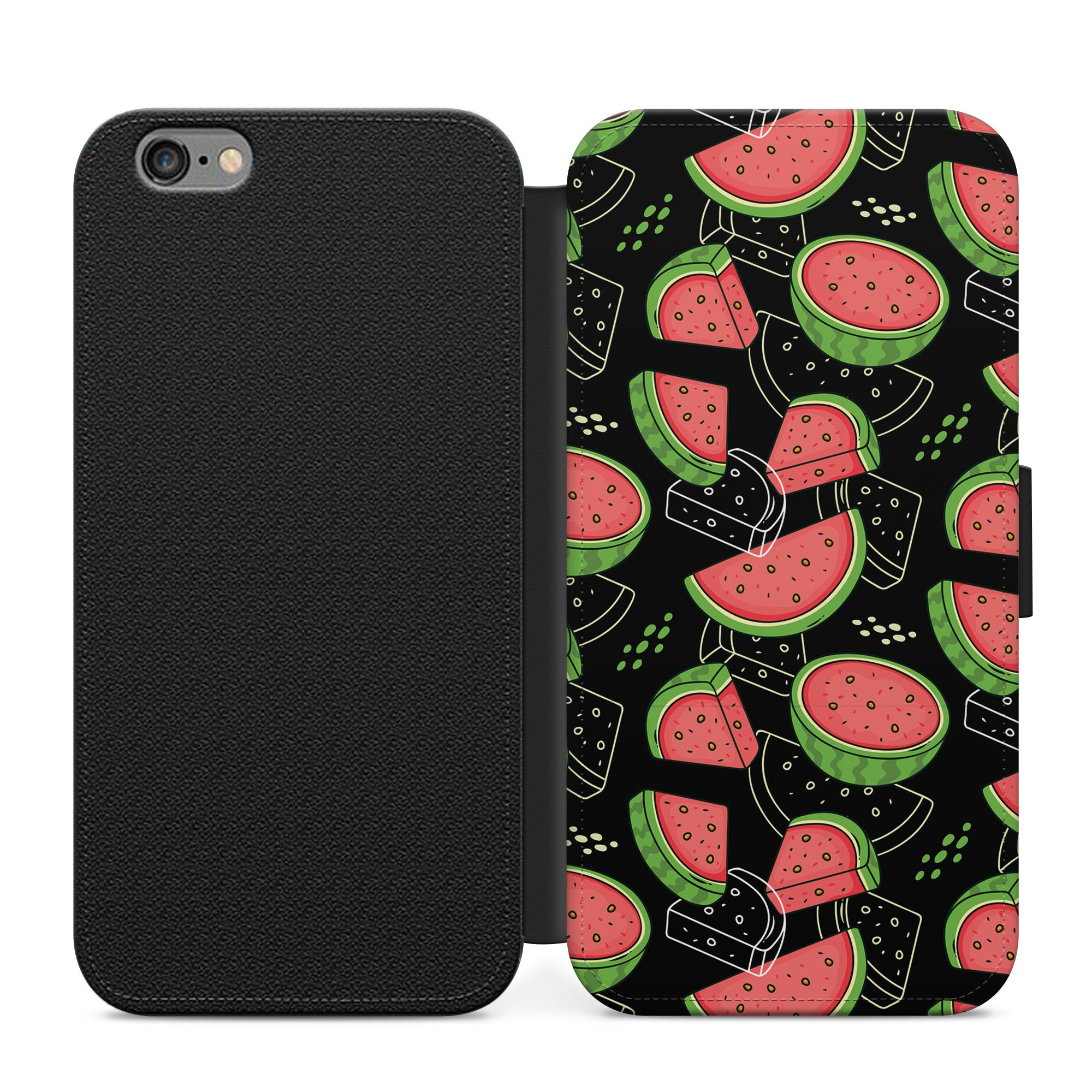 Black Watermelon Faux Leather Flip Case Wallet for iPhone / Samsung