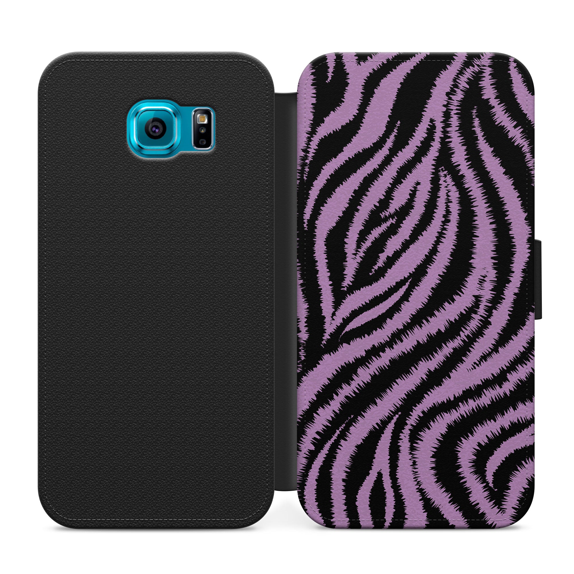 Purple Zebra Stripes Faux Leather Flip Case Wallet for iPhone / Samsung