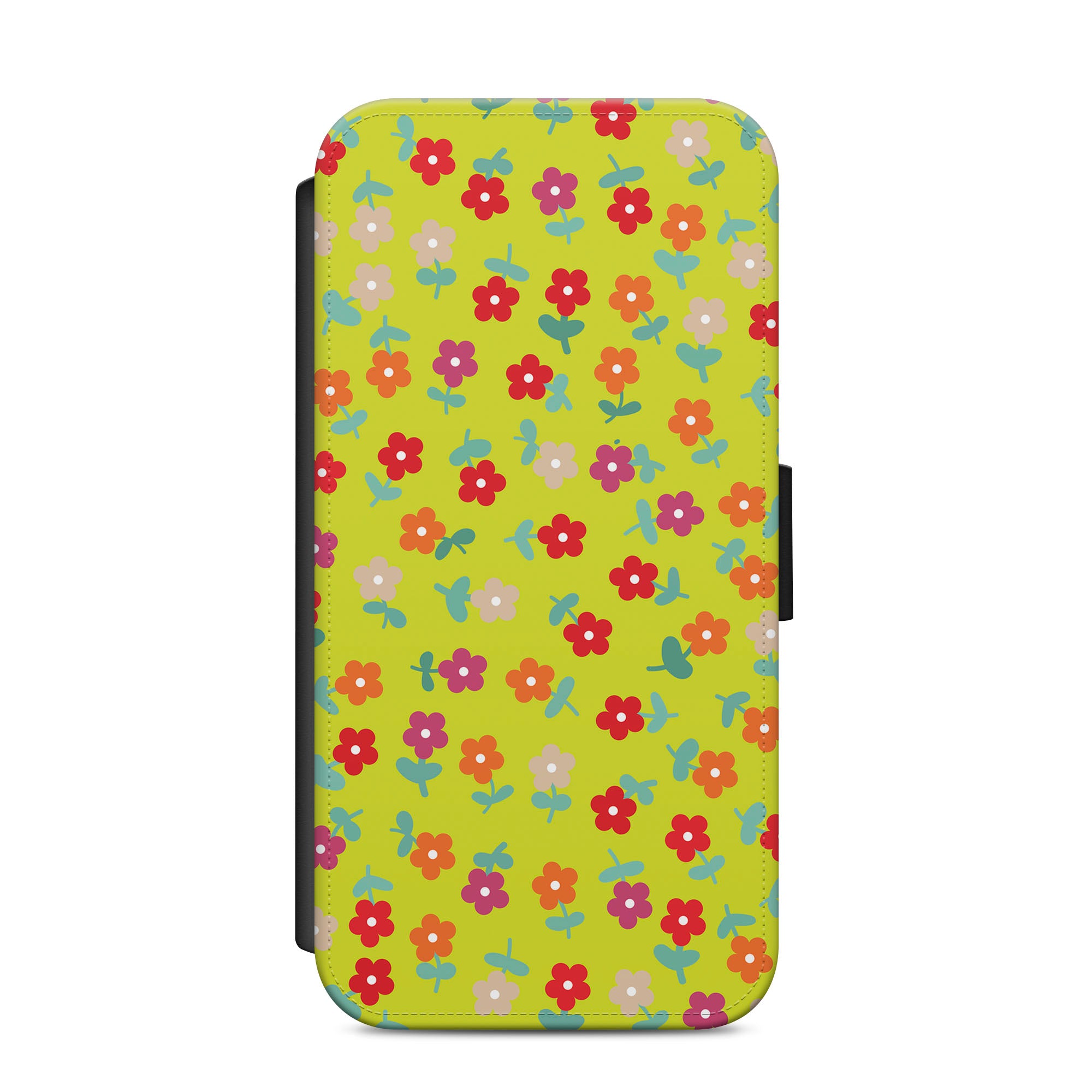 Yellow Floral Pattern Faux Leather Flip Case Wallet for iPhone / Samsung