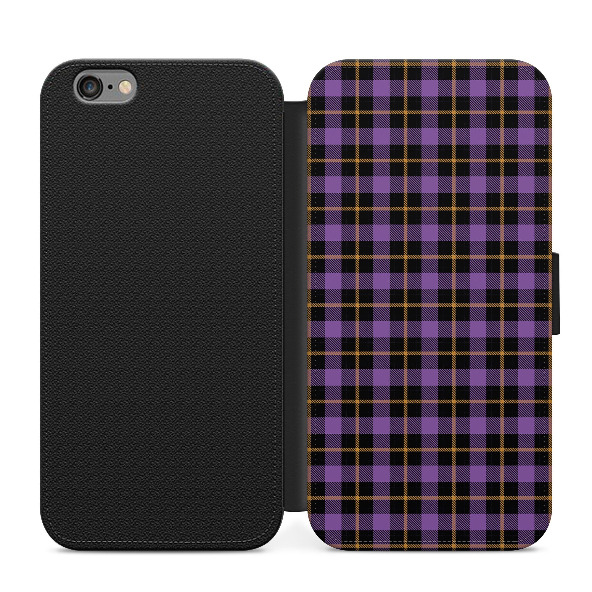Purple Plaid Tartan Pattern Faux Leather Flip Case Wallet for iPhone / Samsung