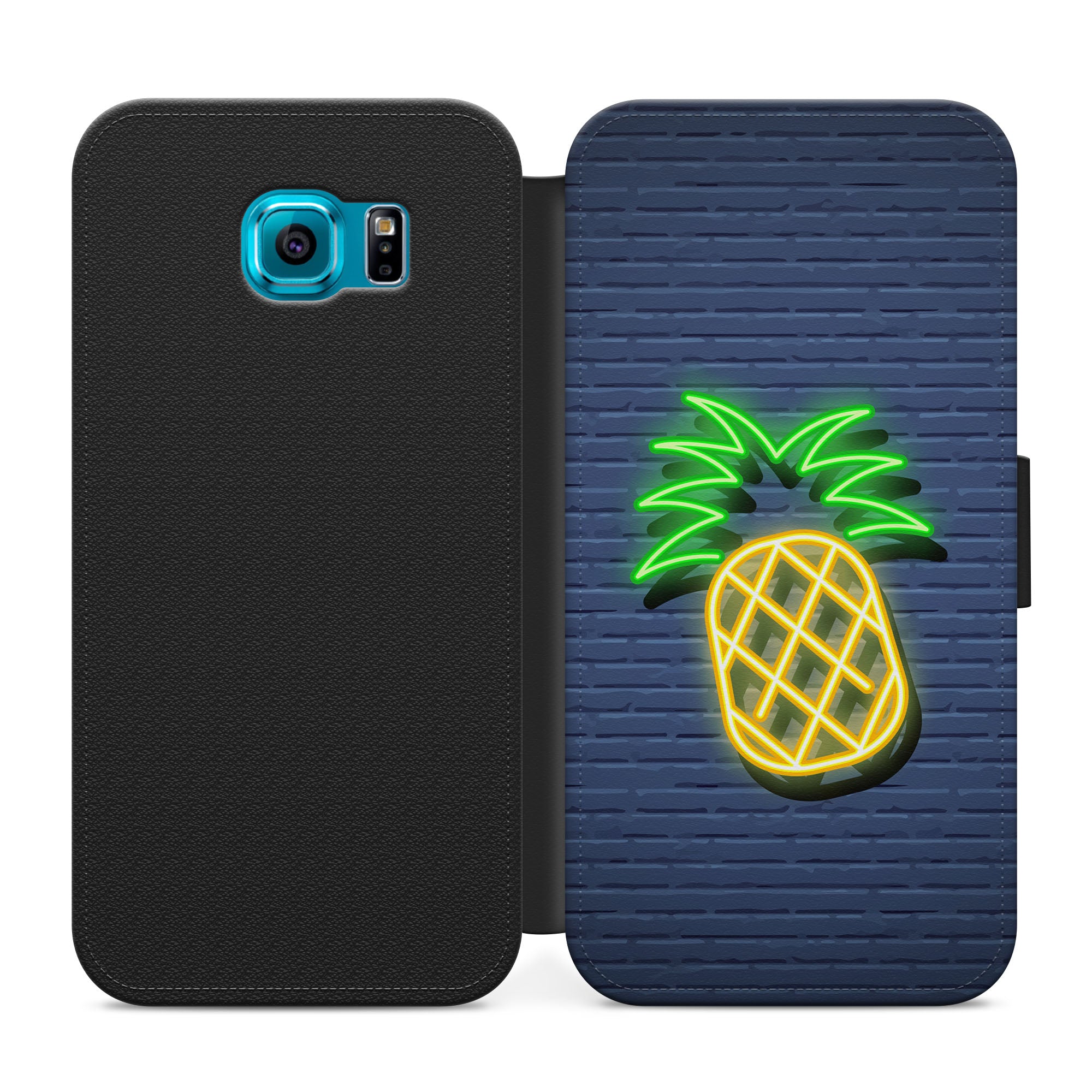 Neon Pineapple Faux Leather Flip Case Wallet for iPhone / Samsung