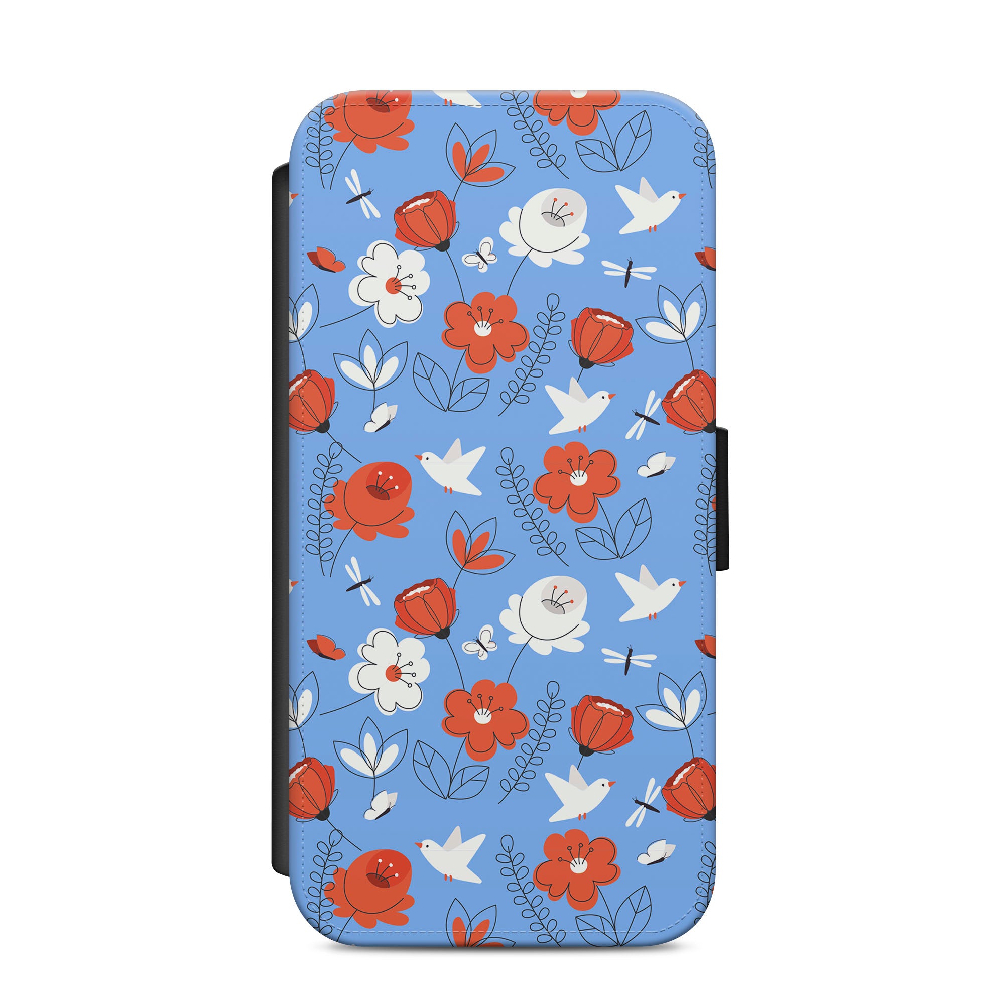 Blue Floral Faux Leather Flip Case Wallet for iPhone / Samsung