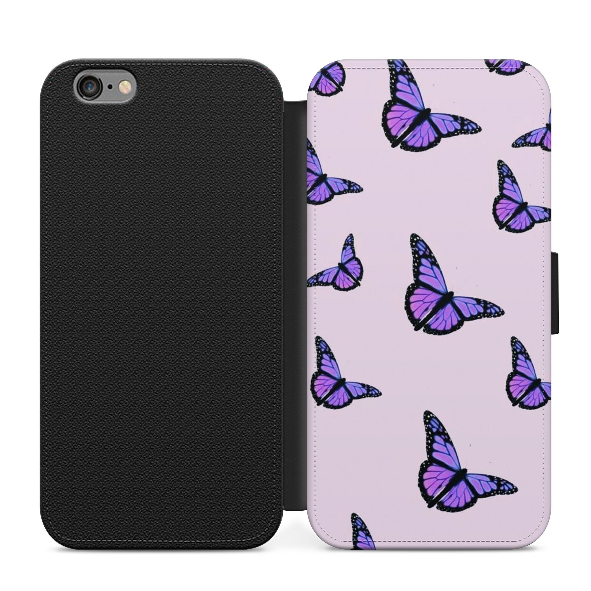 Aesthetic Pastel Butterfly Faux Leather Flip Case Wallet for iPhone / Samsung