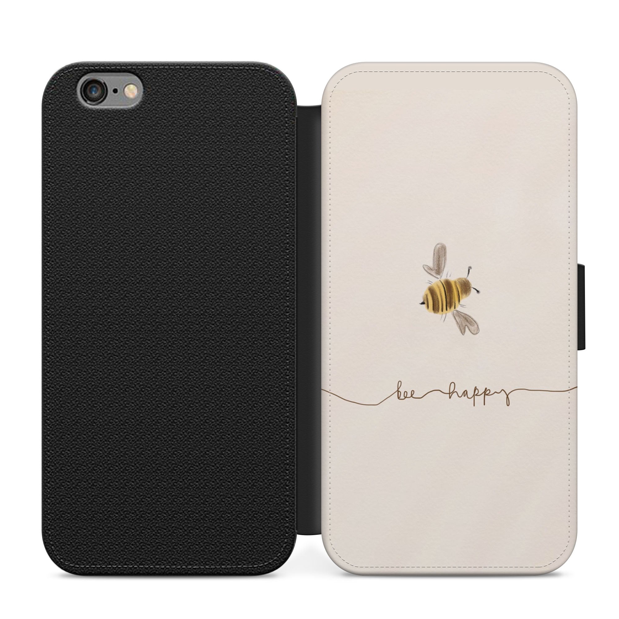 Bee Happy Faux Leather Flip Case Wallet for iPhone / Samsung