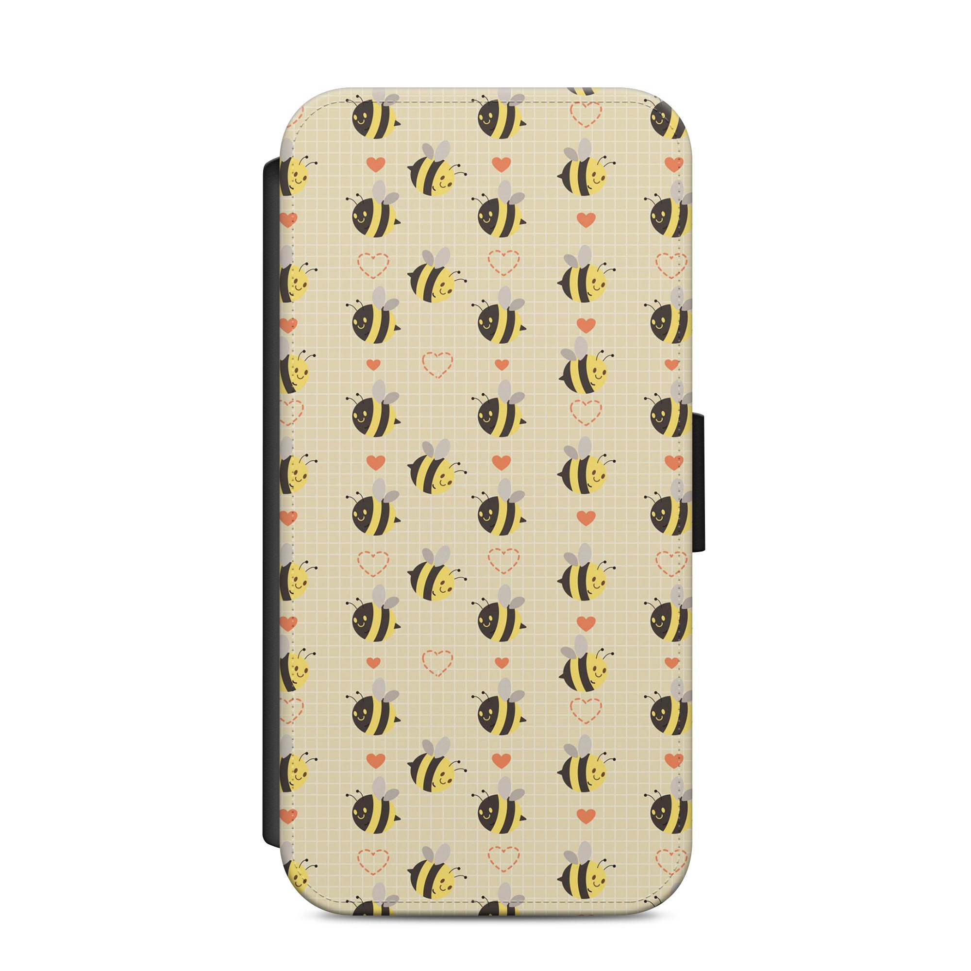 Bumble Bees & Hearts Faux Leather Flip Case Wallet for iPhone / Samsung