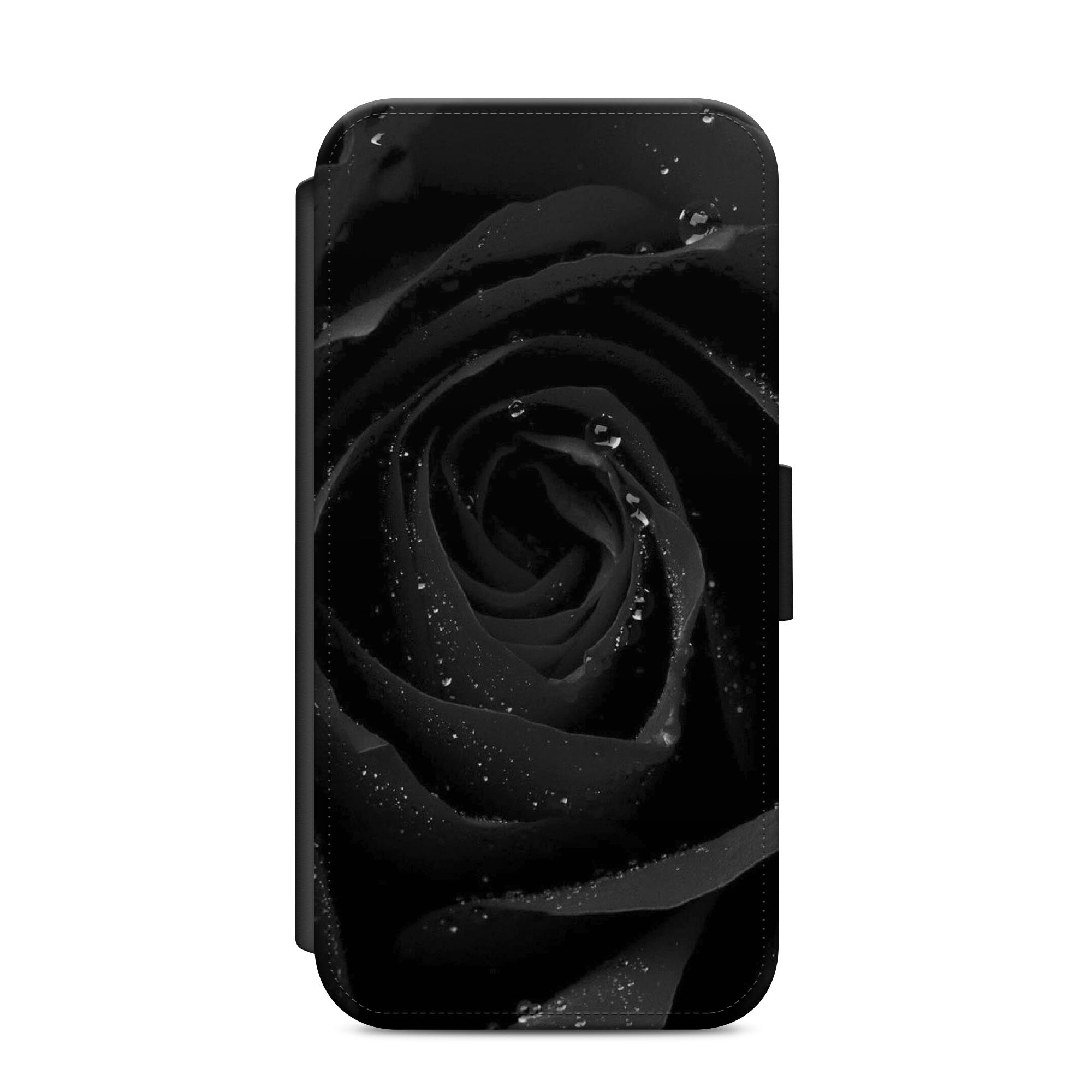 Black Rose Petals Faux Leather Flip Case Wallet for iPhone / Samsung