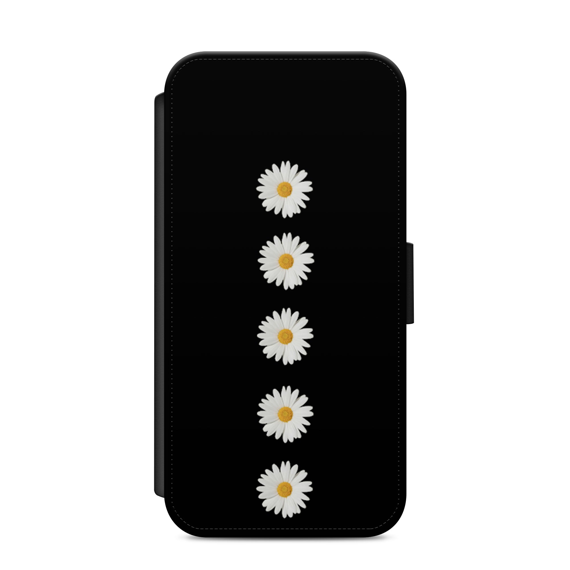 Daisies On Black Faux Leather Flip Case Wallet for iPhone / Samsung