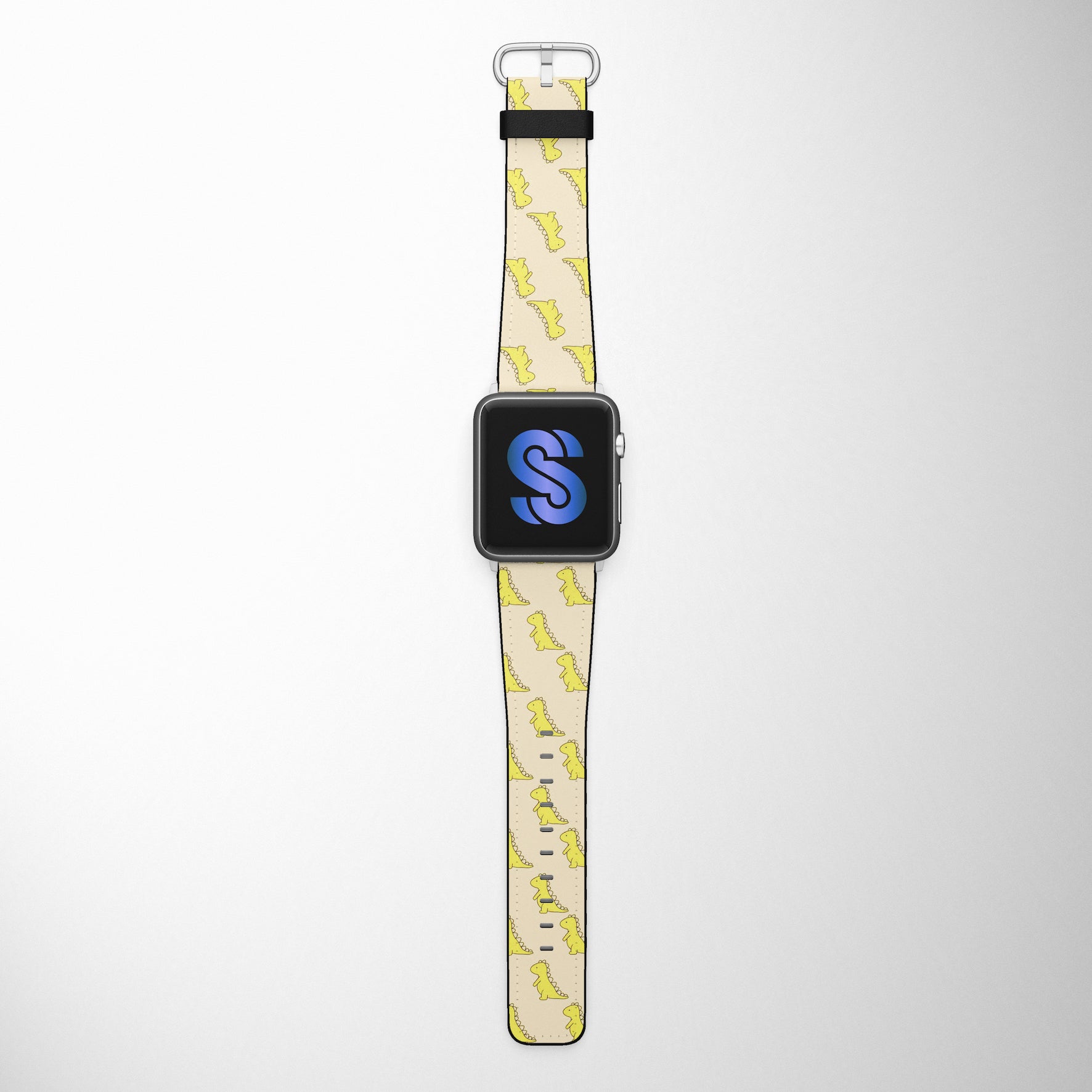 Yellow Dino Dinosaur Faux Leather Apple Watch Band for Apple Watch 1,2,3,4,5,6,SE - www.scottsy.com