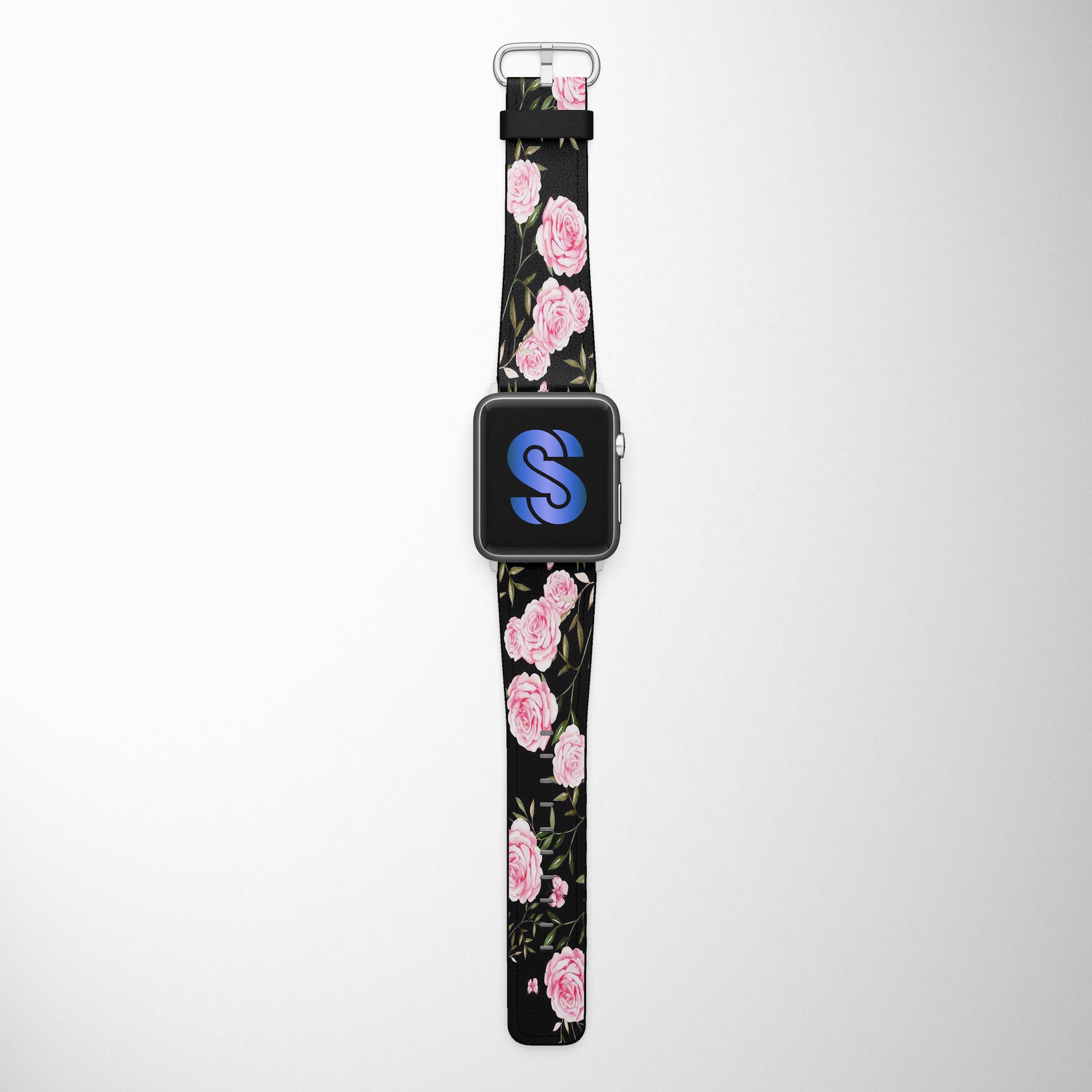 Pink Roses Faux Leather Apple Watch Band for Apple Watch 1,2,3,4,5,6,SE - www.scottsy.com