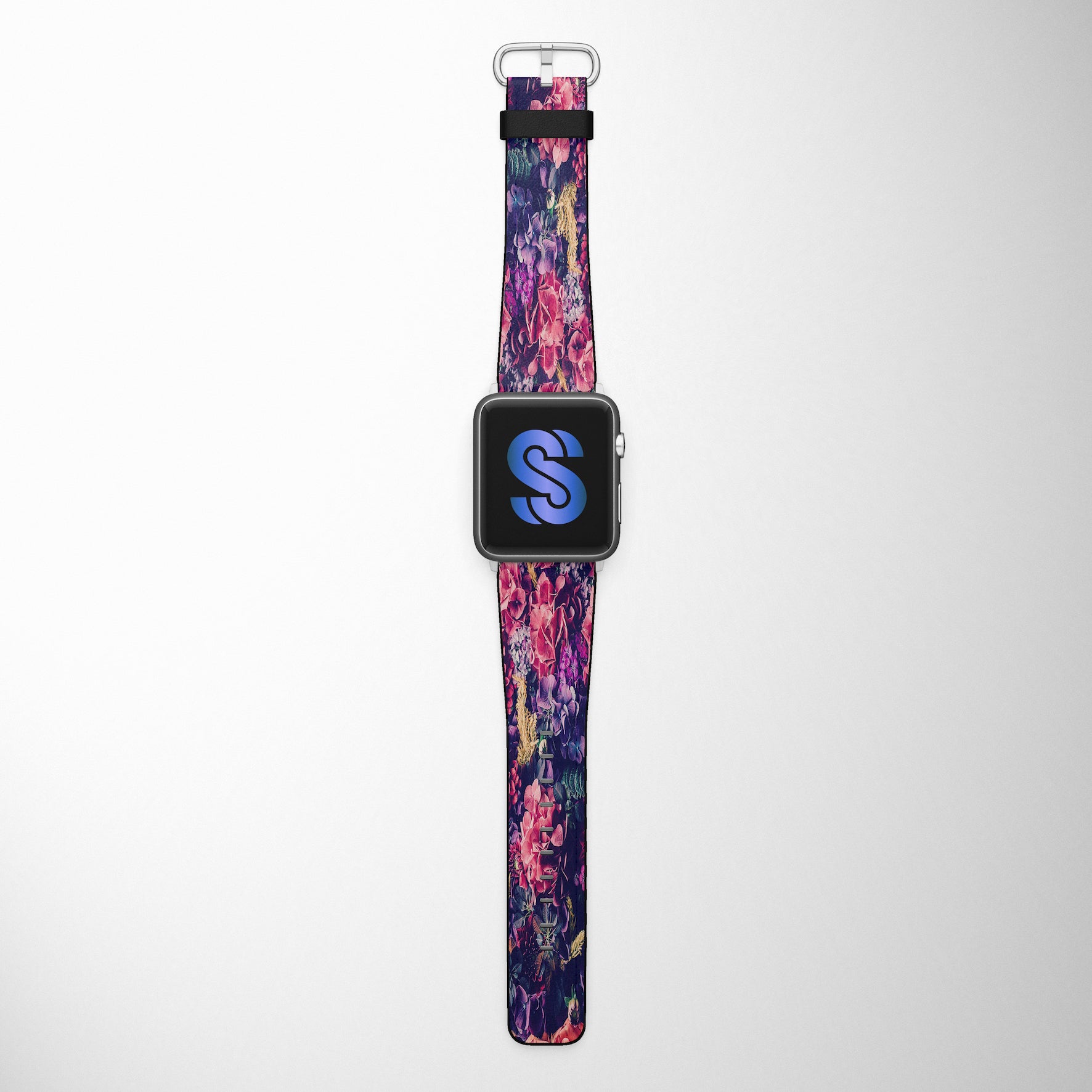Pink & Purple Floral Faux Leather Apple Watch Band for Apple Watch 1,2,3,4,5,6,SE - www.scottsy.com
