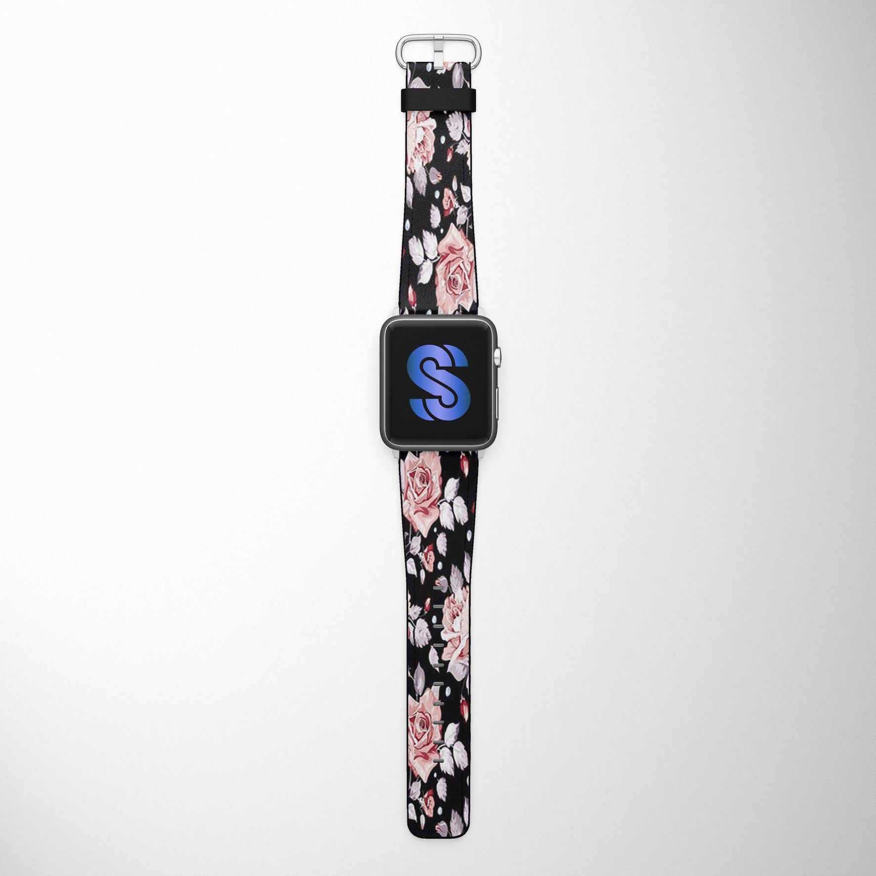 Roses On Black Faux Leather Apple Watch Band for Apple Watch 1,2,3,4,5,6,SE - www.scottsy.com