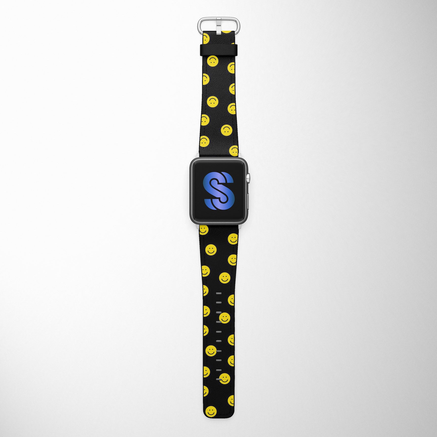 Smileys On Black Faux Leather Apple Watch Band for Apple Watch 1,2,3,4,5,6,SE - www.scottsy.com