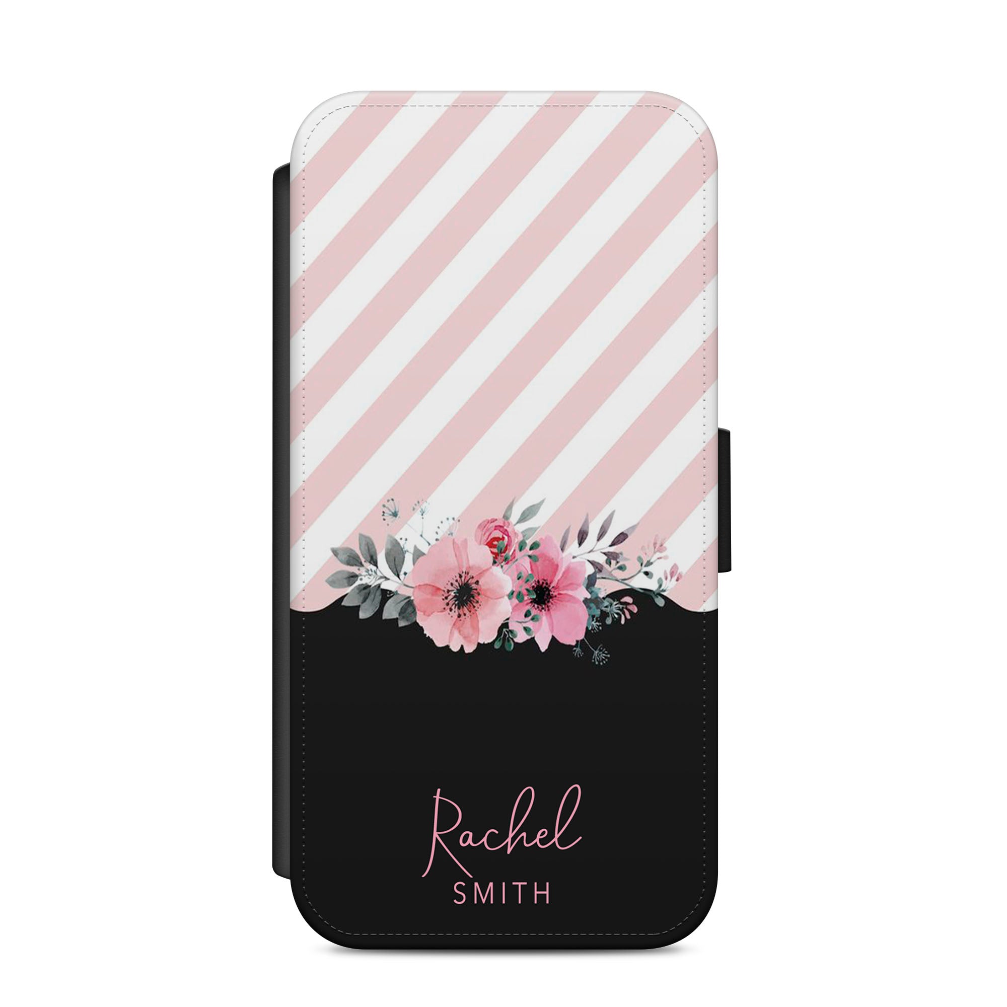 Personalised Floral Faux Leather Flip Case Wallet for iPhone / Samsung