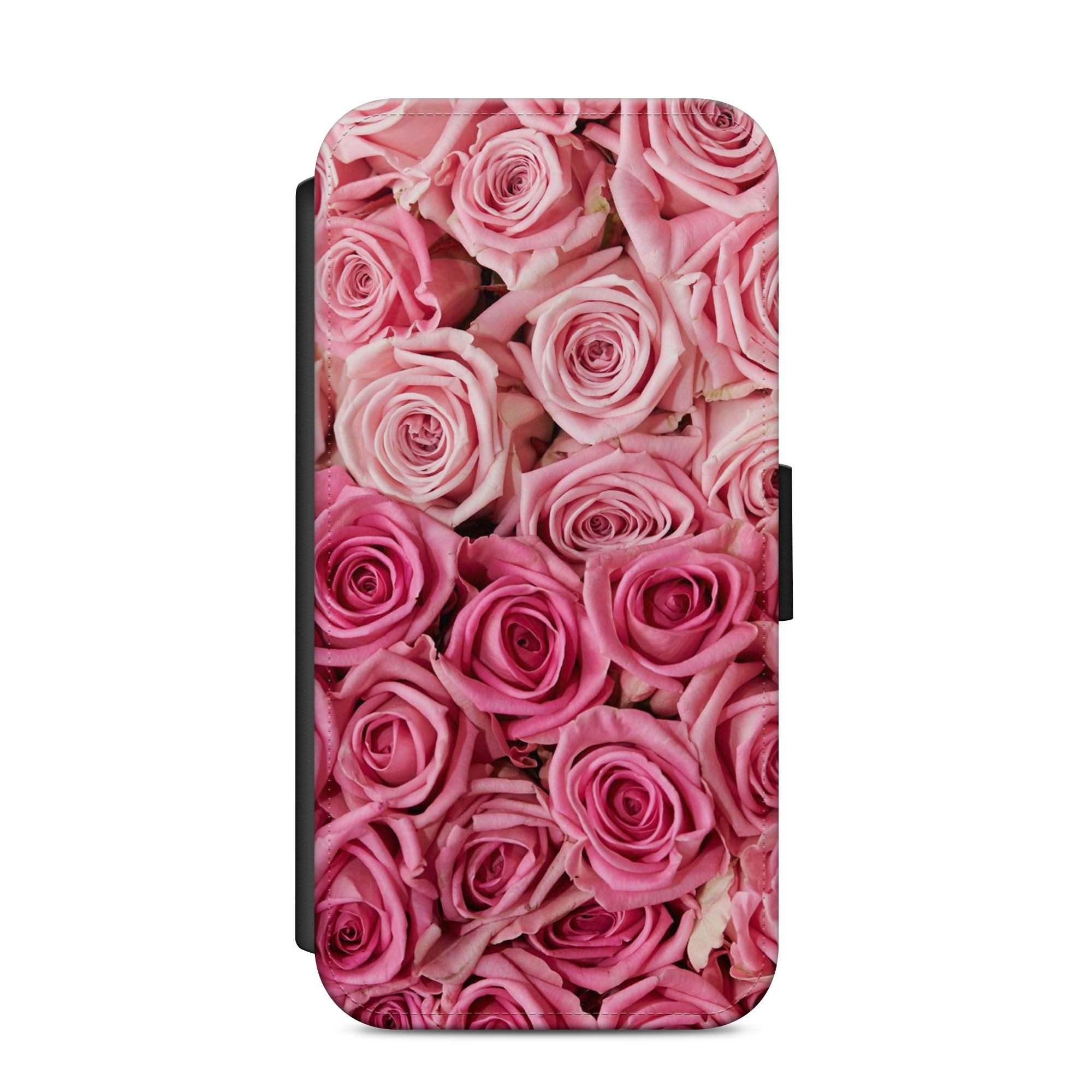 Pink Roses Floral Faux Leather Flip Case Wallet for iPhone / Samsung