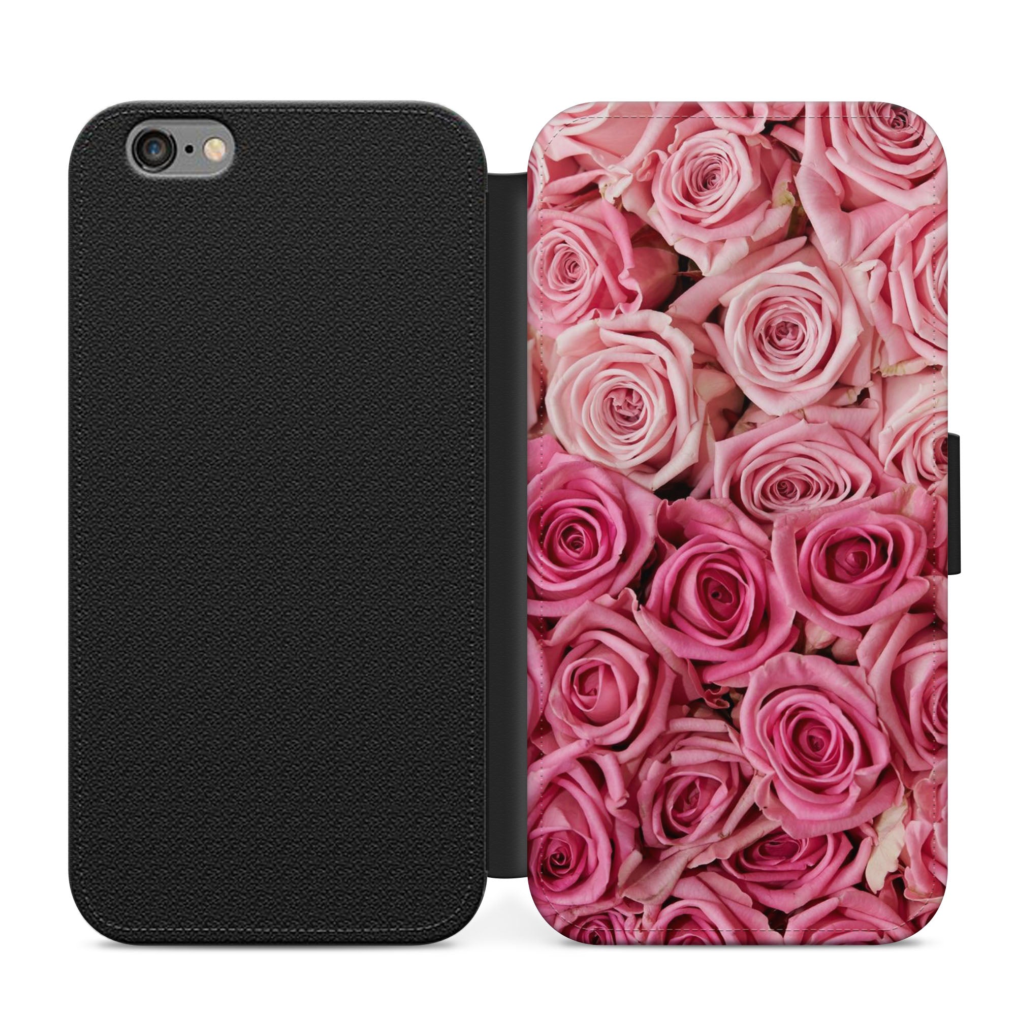 Pink Roses Floral Faux Leather Flip Case Wallet for iPhone / Samsung