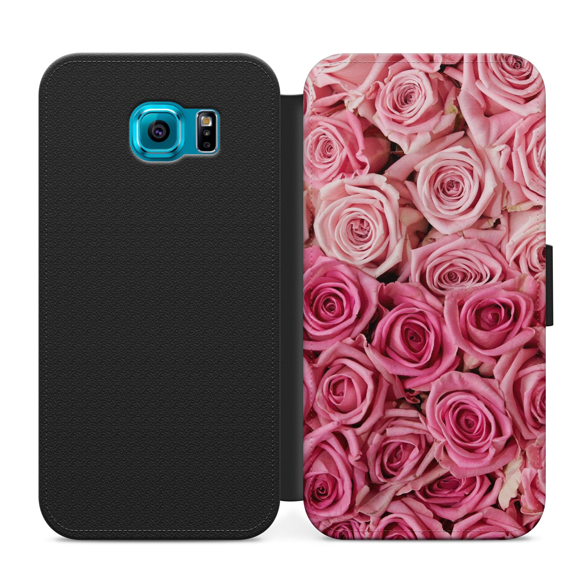 Pink Roses Floral Faux Leather Flip Case Wallet for iPhone / Samsung