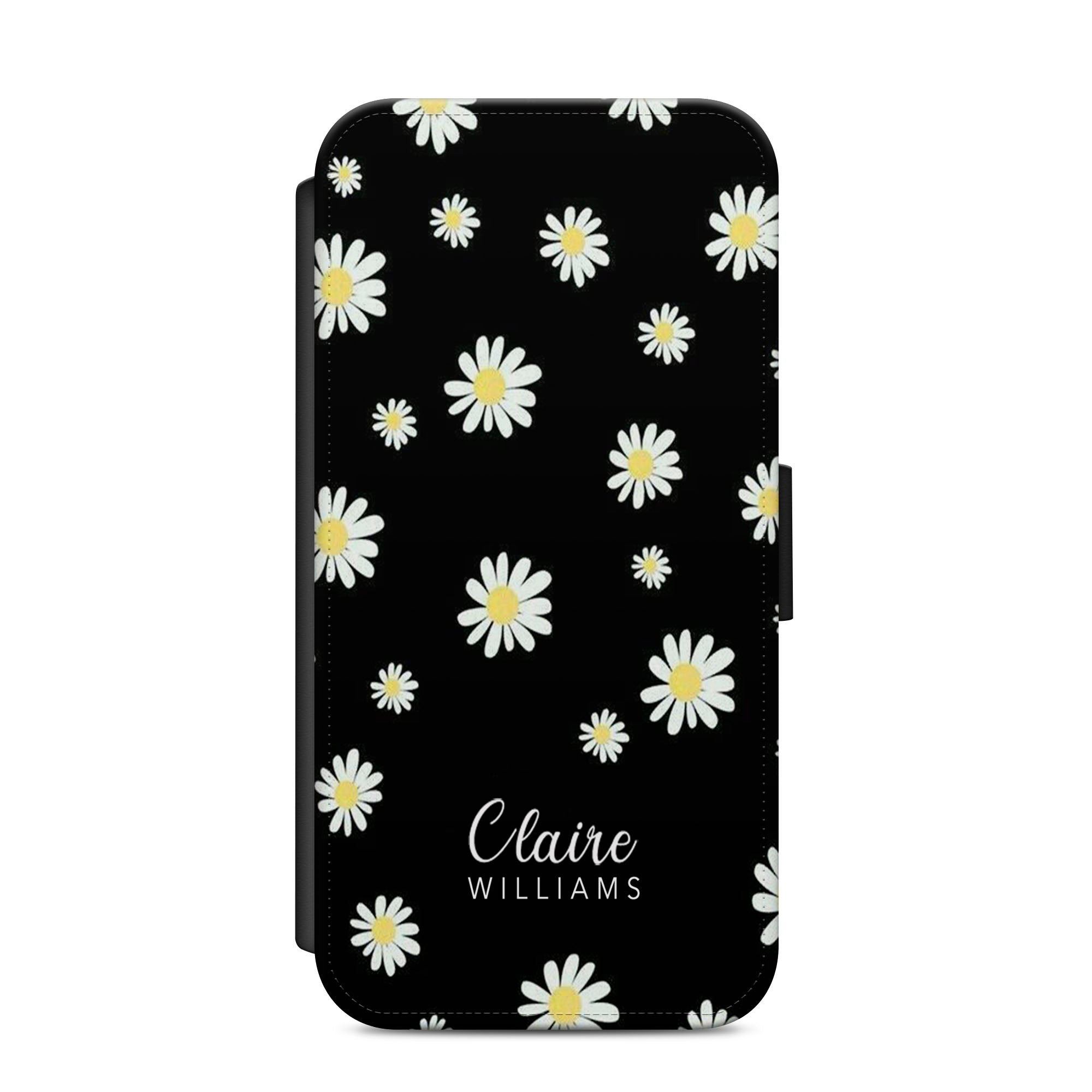 Personalised Daisy Faux Leather Flip Case Wallet for iPhone / Samsung