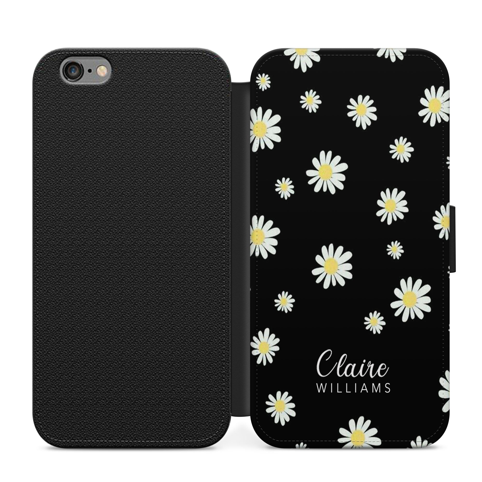 Personalised Daisy Faux Leather Flip Case Wallet for iPhone / Samsung