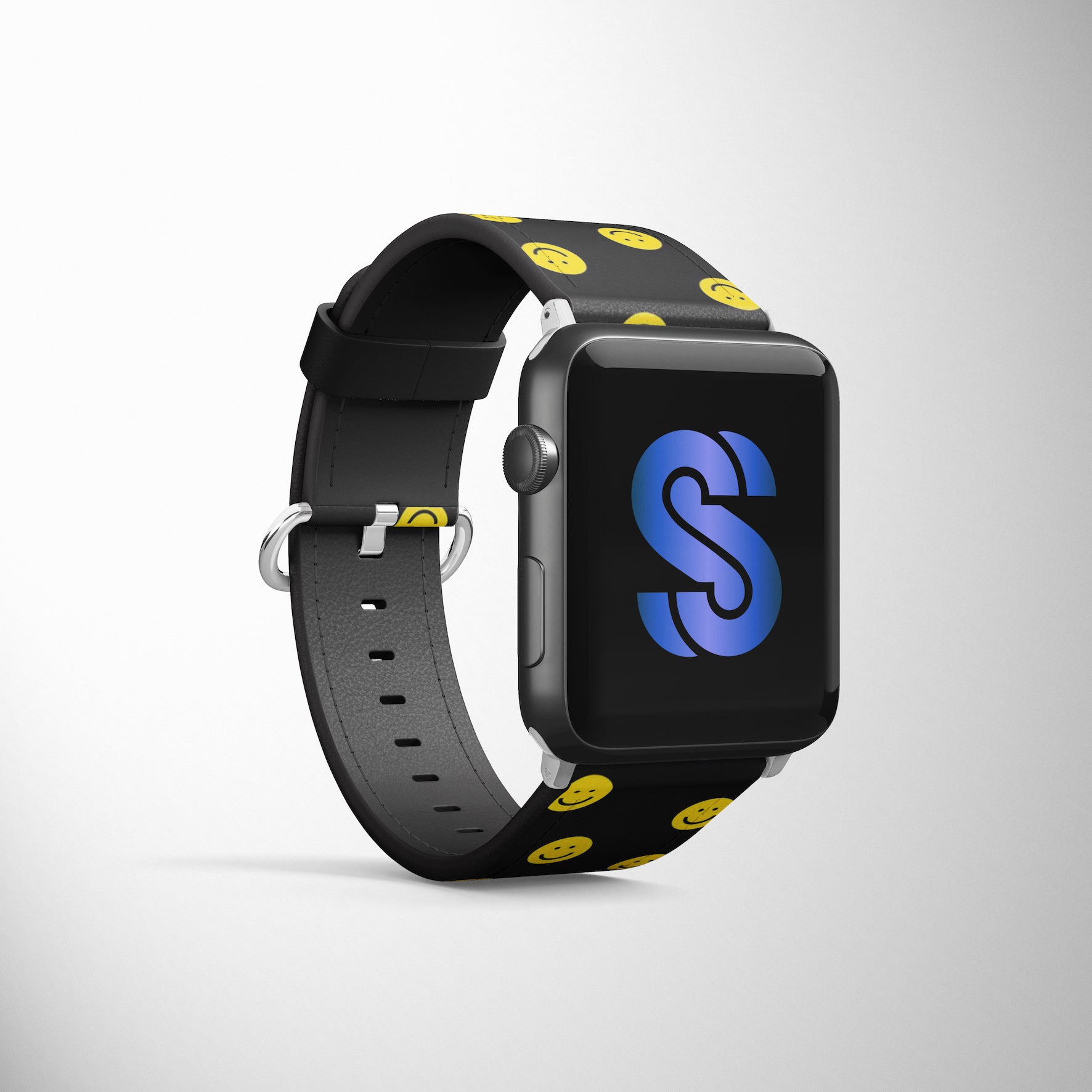 Smileys On Black Faux Leather Apple Watch Band for Apple Watch 1,2,3,4,5,6,SE - www.scottsy.com