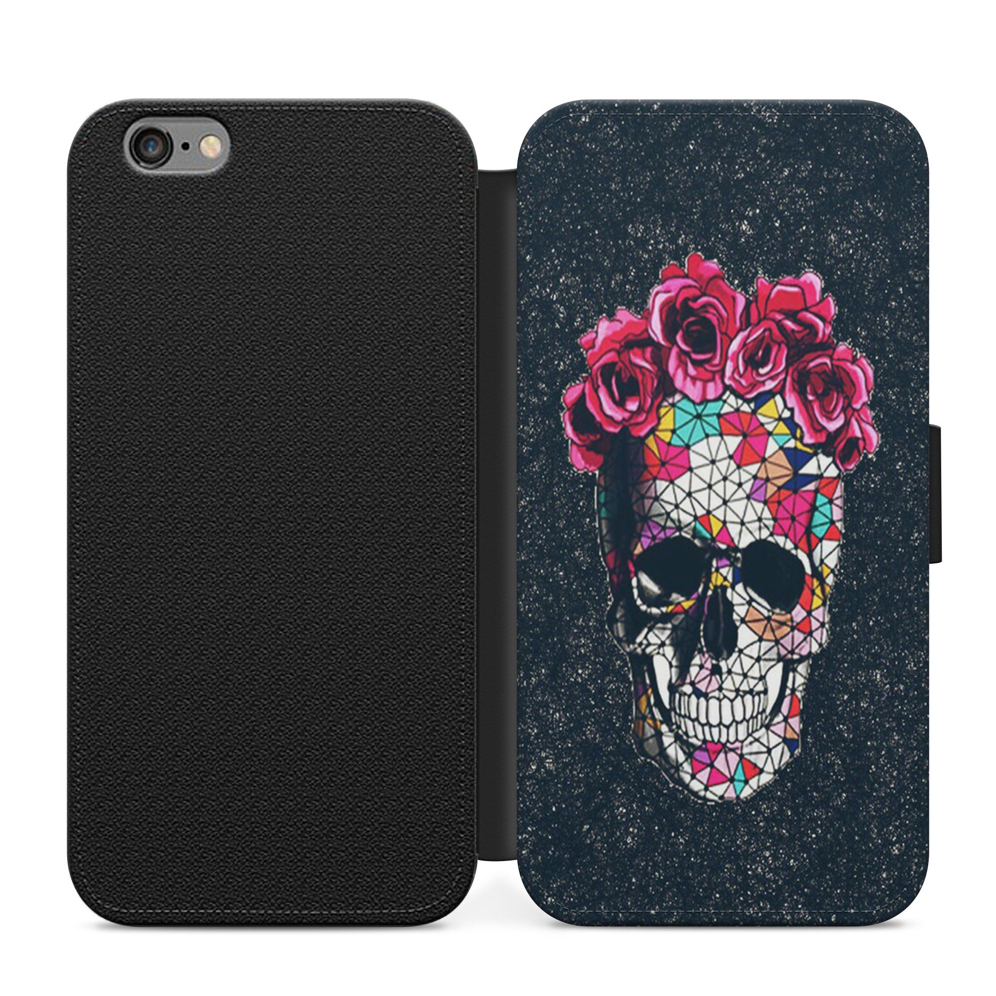 Floral Skull Faux Leather Flip Case Wallet for iPhone / Samsung