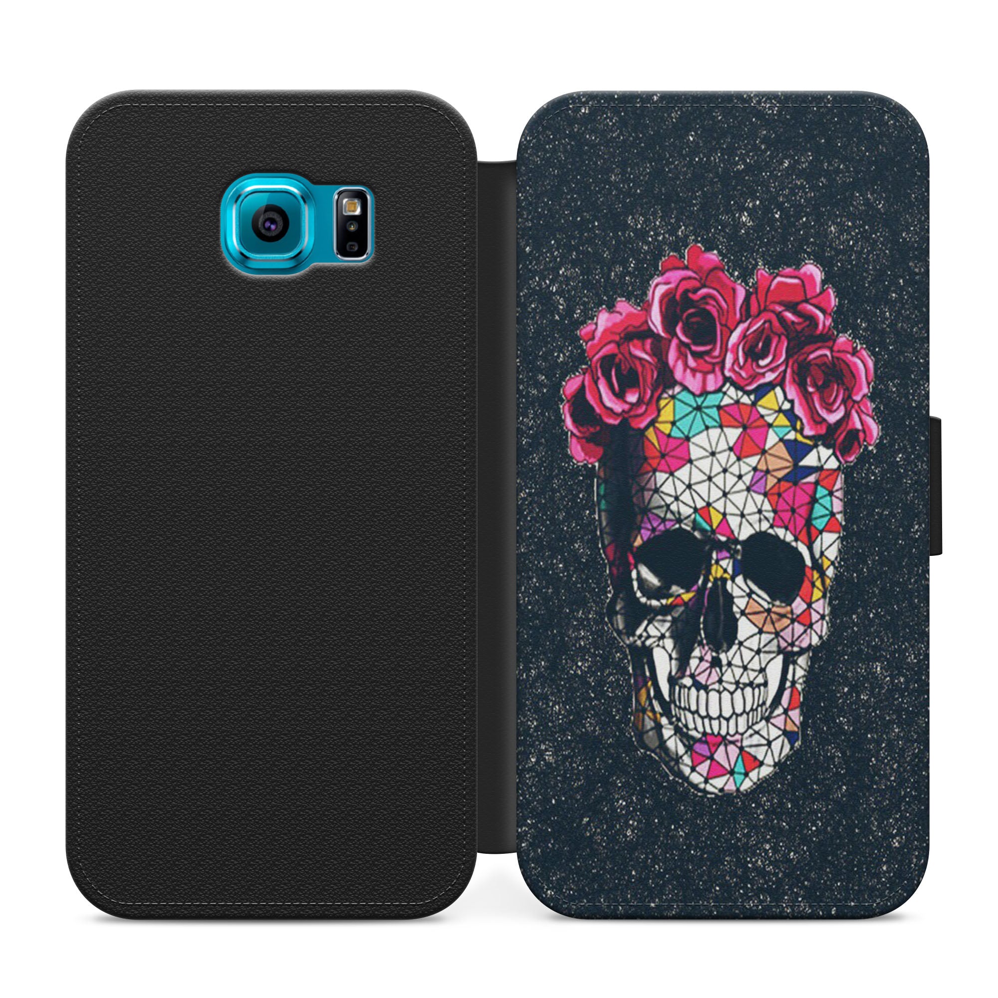 Floral Skull Faux Leather Flip Case Wallet for iPhone / Samsung