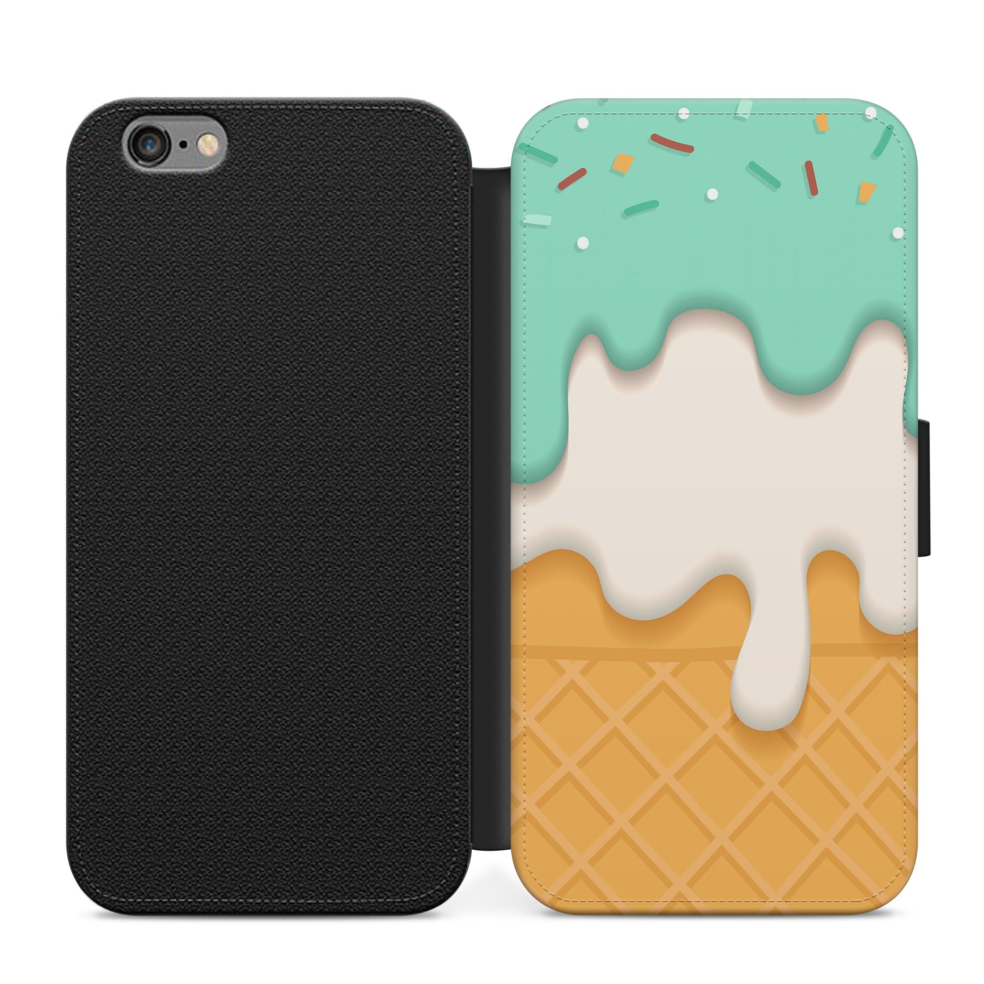 Ice Cream Cone Faux Leather Flip Case Wallet for iPhone / Samsung