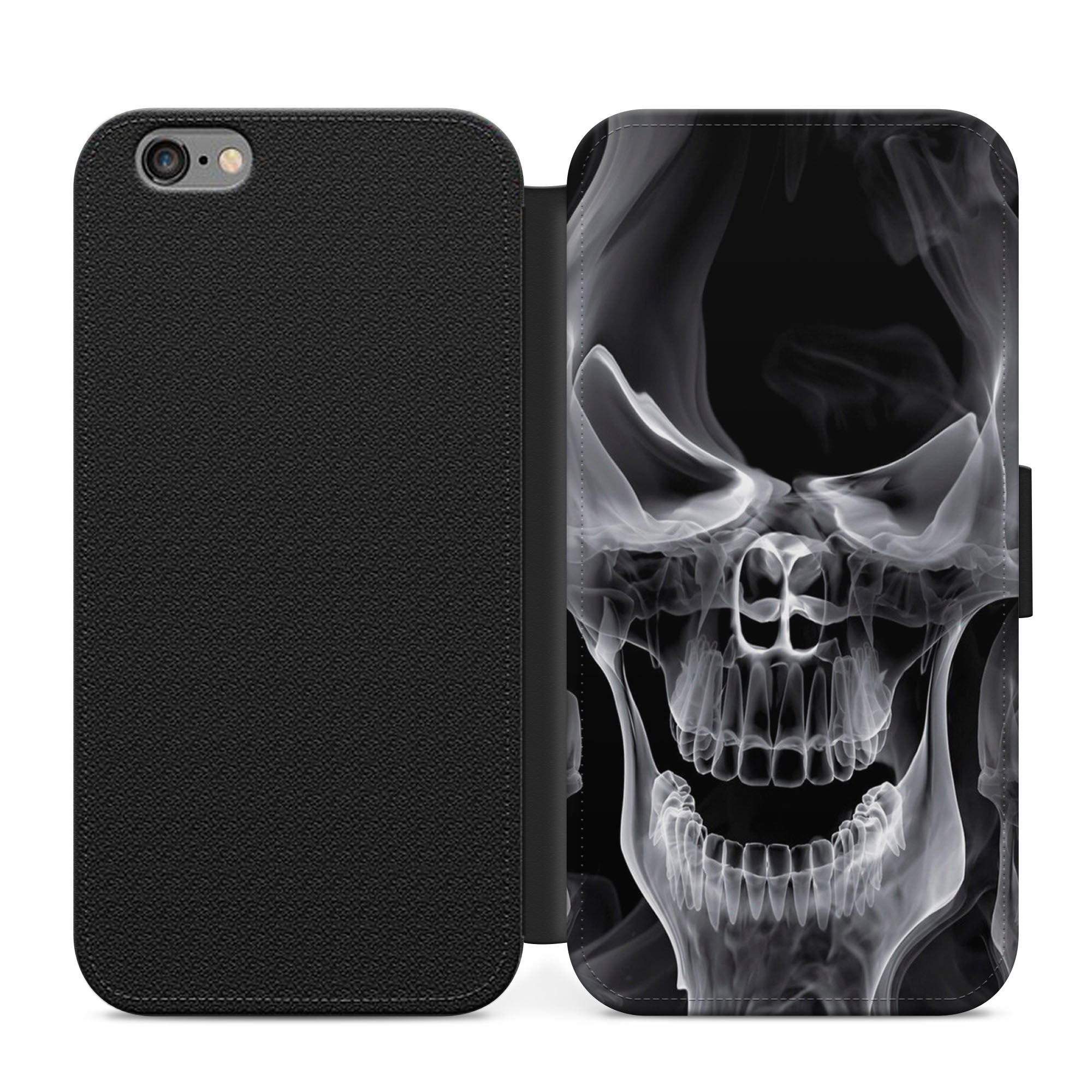 Smokey Skull Faux Leather Flip Case Wallet for iPhone / Samsung