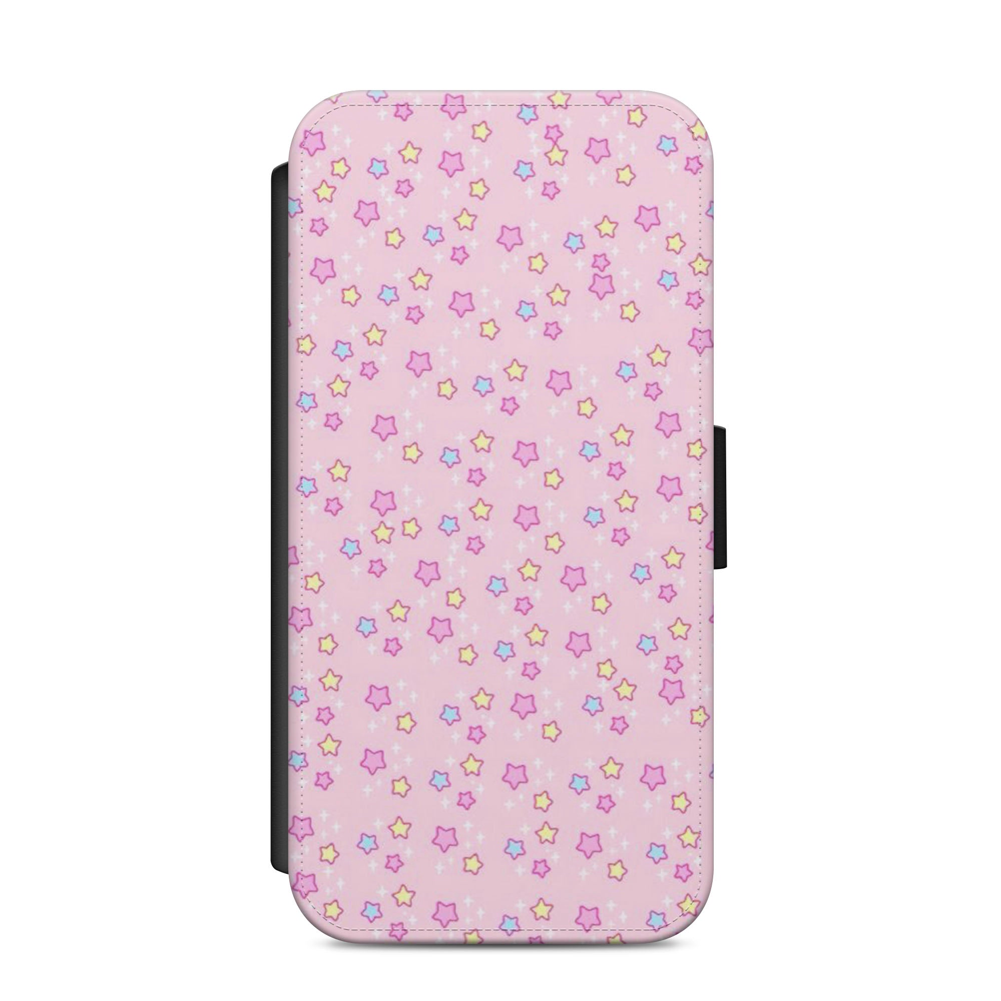 Stars On Pink Faux Leather Flip Case Wallet for iPhone / Samsung