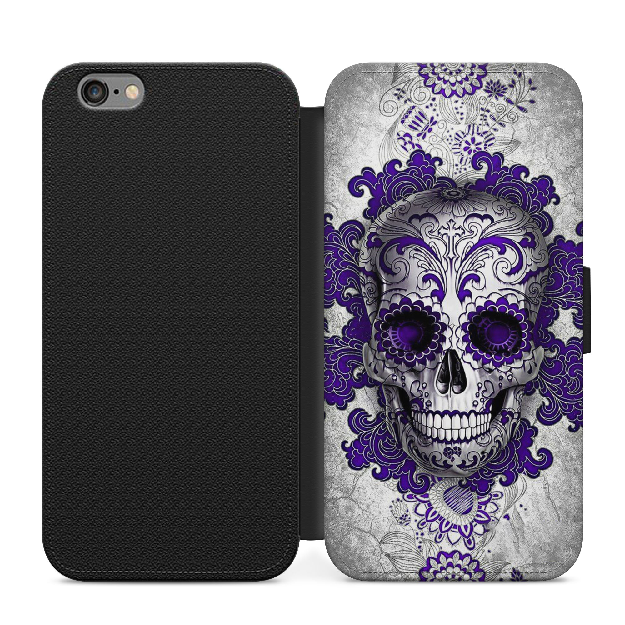 Skull Floral Faux Leather Flip Case Wallet for iPhone / Samsung