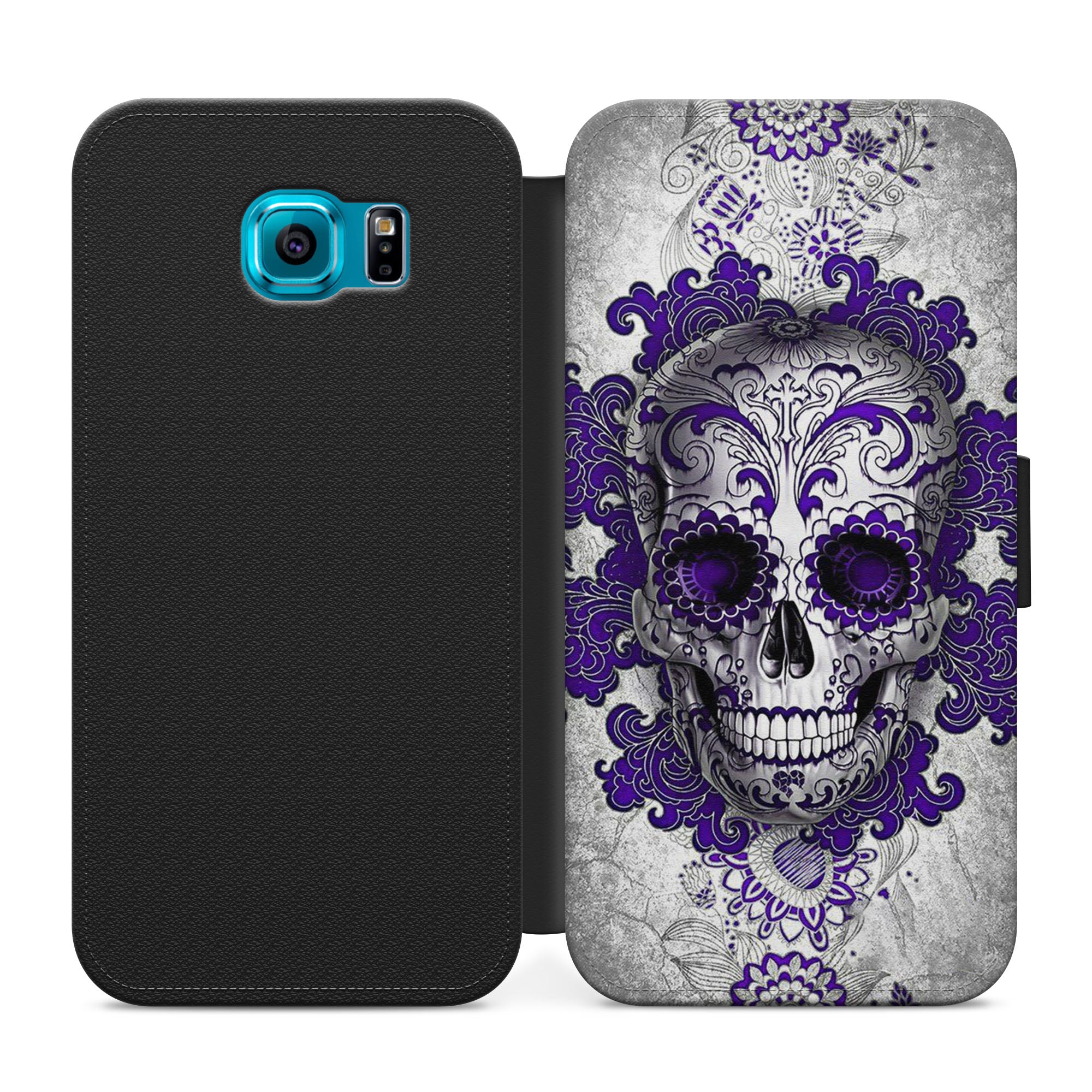 Skull Floral Faux Leather Flip Case Wallet for iPhone / Samsung