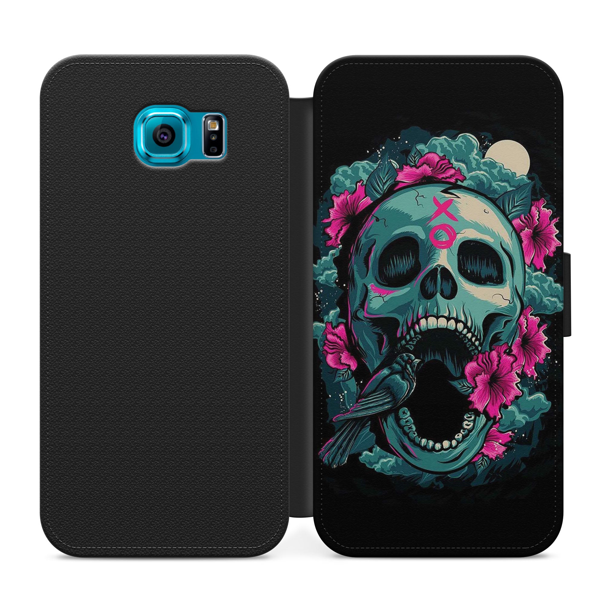 Skull Floral Faux Leather Flip Case Wallet for iPhone / Samsung