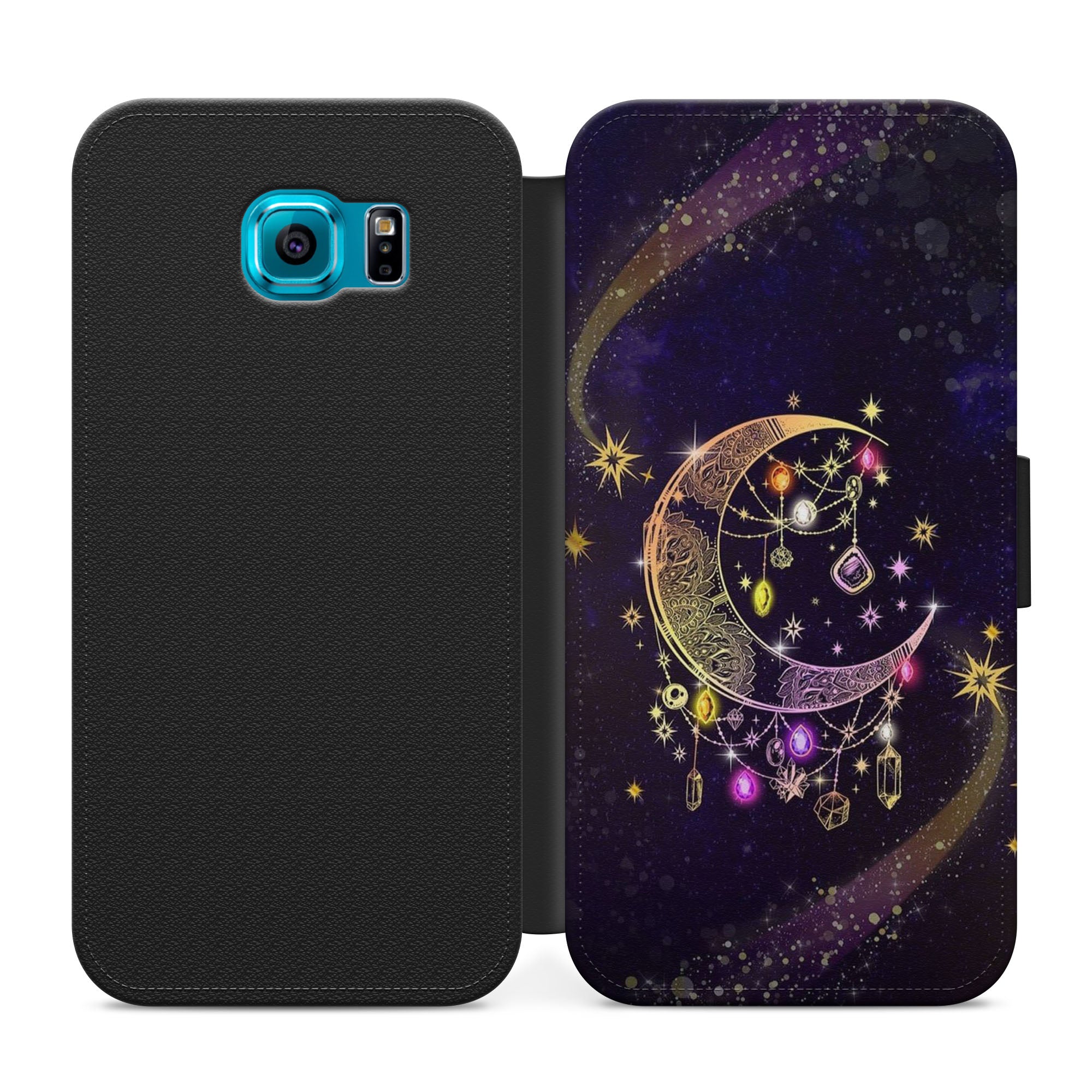 Moons & Stars Faux Leather Flip Case Wallet for iPhone / Samsung